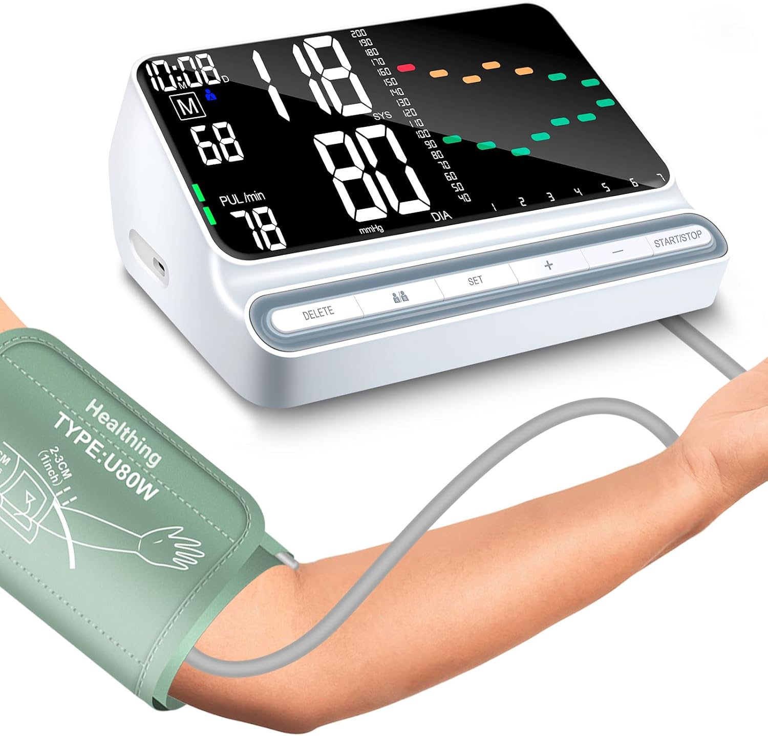 Rechargeable Upper Arm Blood Pressure Monitor with Backlit Screen for 2 Users

