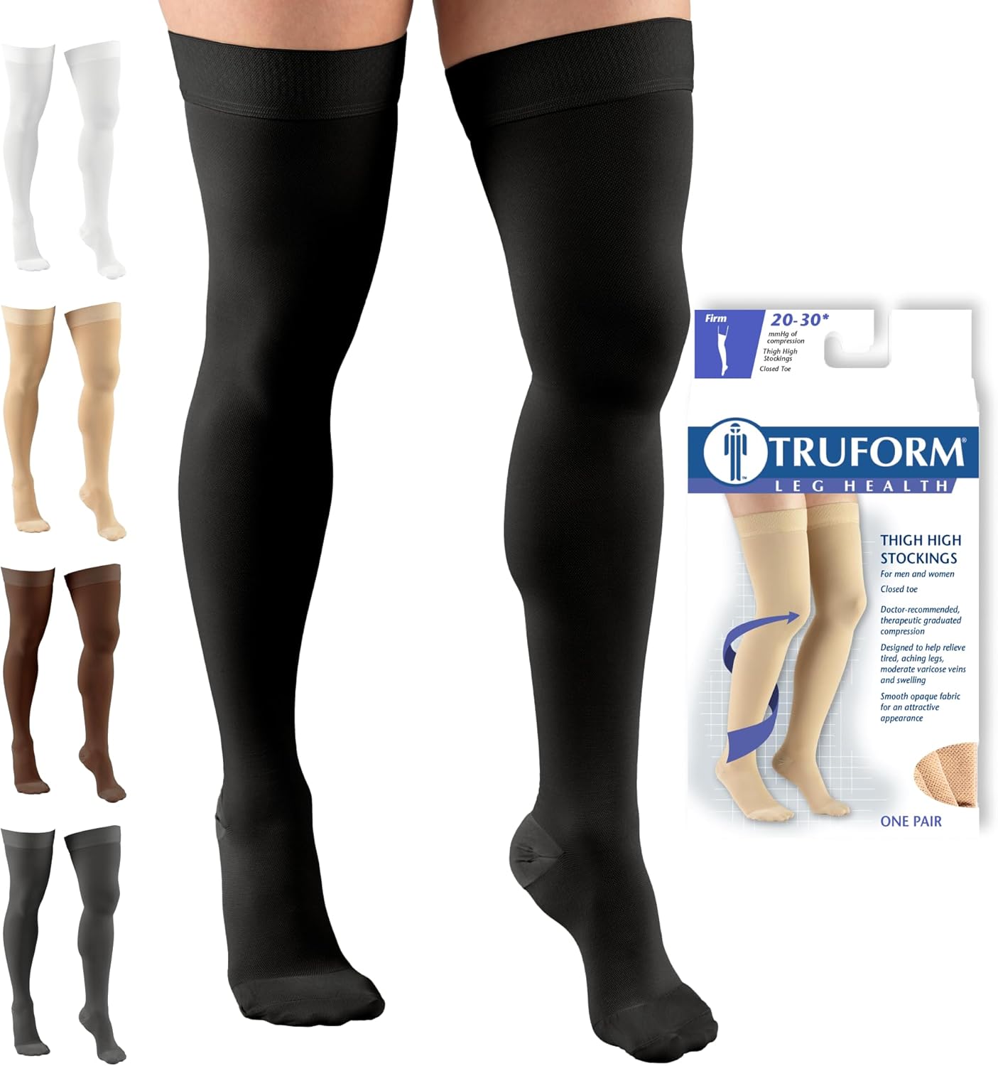 Truform 20-30 mmHg Compression Stockings, Thigh High Dot Top Closed Toe

