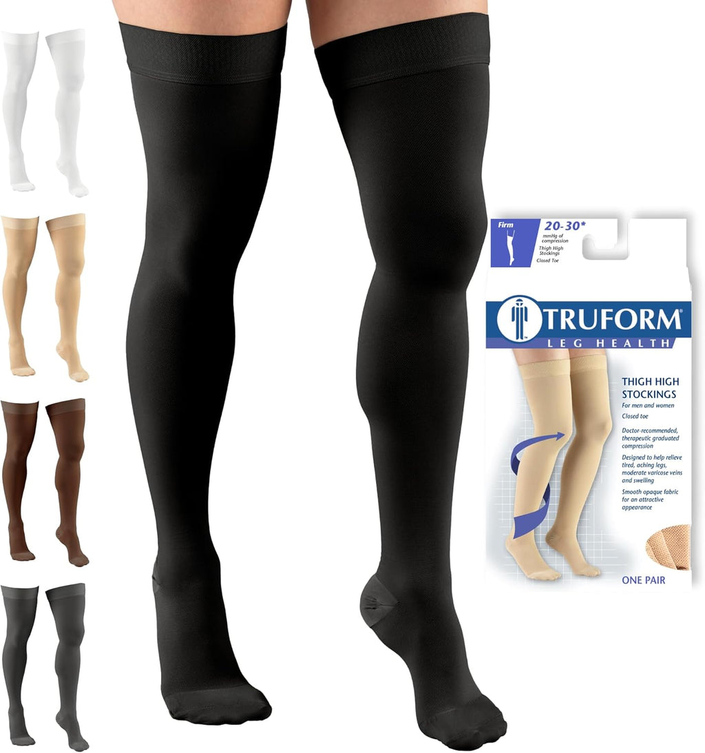 Truform 20-30 mmHg Compression Stockings, Thigh High Dot Top Closed Toe

