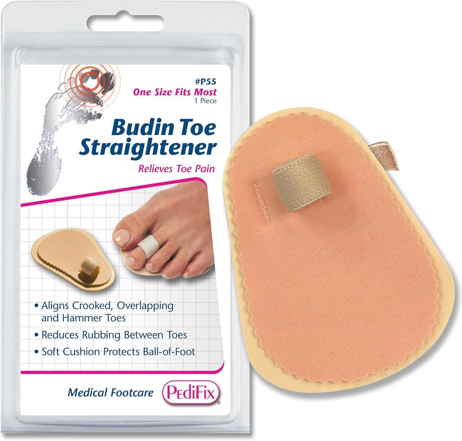 PediFix Toe Straightener with Cushioned Foam Pad for Crooked, Overlapping Toes

