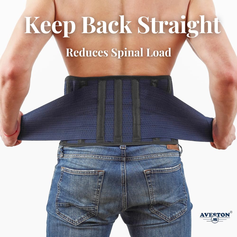 AVESTON Lower Back Brace Adjustable Lumbar Support Belt for Men and Women

