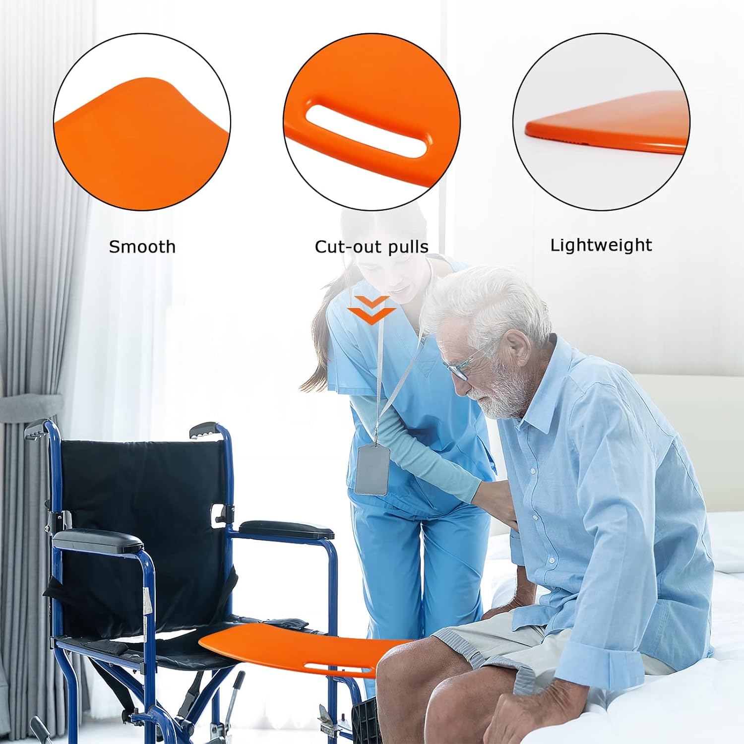 LOSCHEN Slide Transfer Board with Handle for Wheelchair-to-Bed Patient Transfers 320 lb

