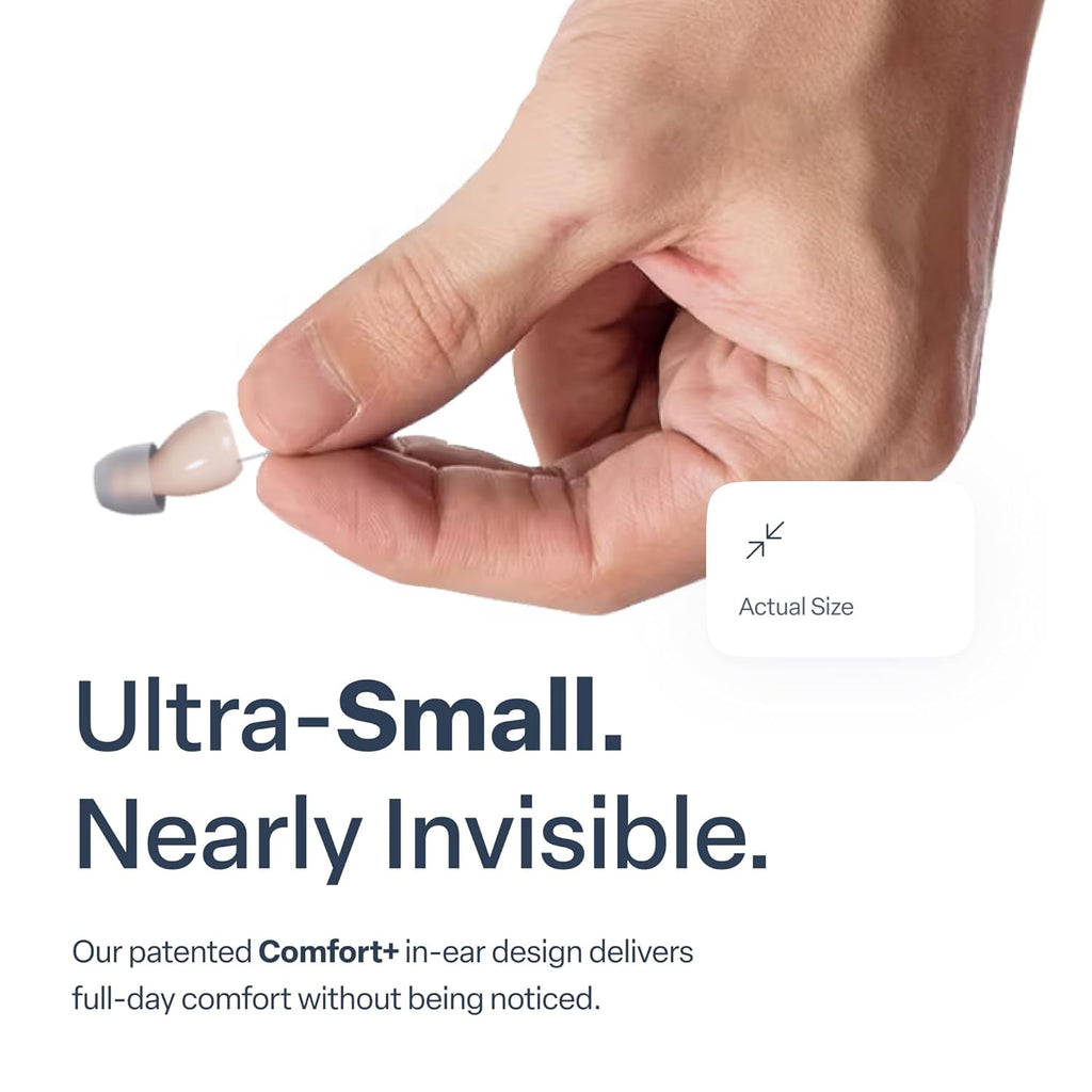 Audien Atom One OTC rechargeable wireless hearing aids with charging dock

