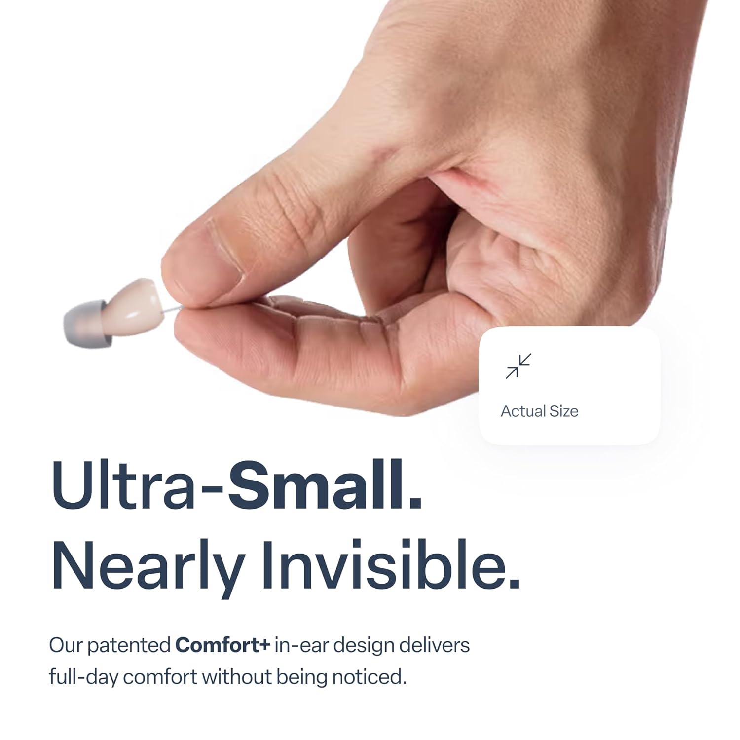 Audien Atom One OTC rechargeable wireless hearing aids with charging dock

