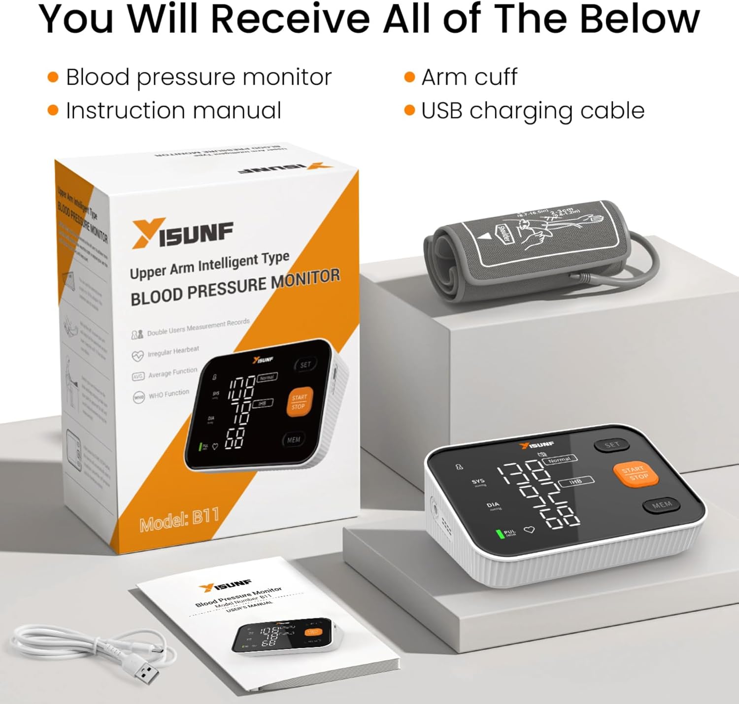 YISUNF Upper Arm Blood Pressure Monitor for Home Use, Backlit Dual-User 240-Set

