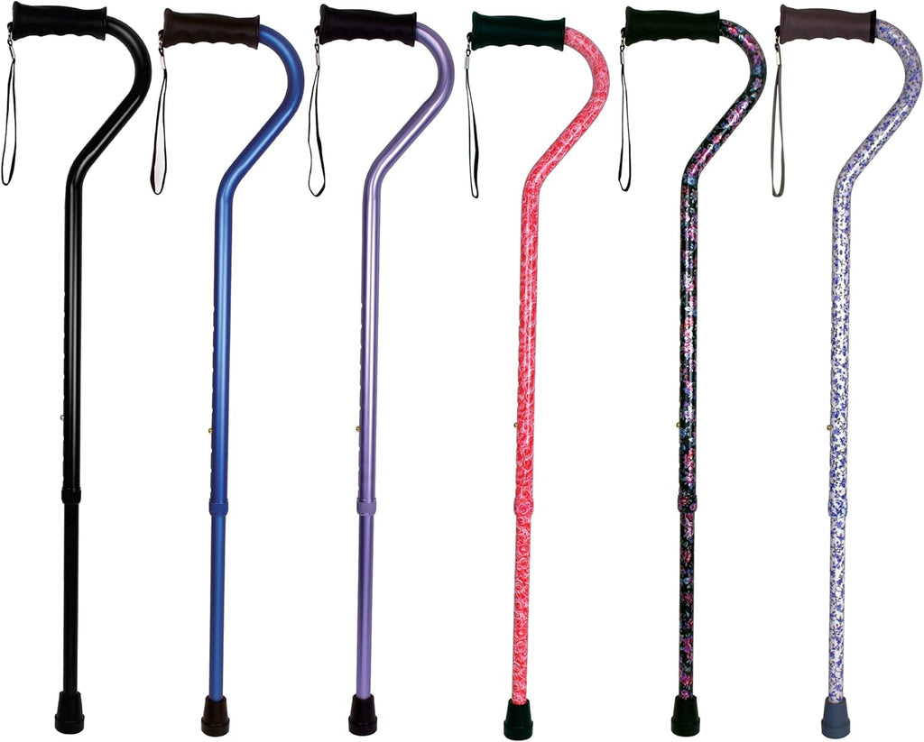 Carex Ergo Offset Walking Cane, Height Adjustable Ergonomic Cane with Wrist Strap

