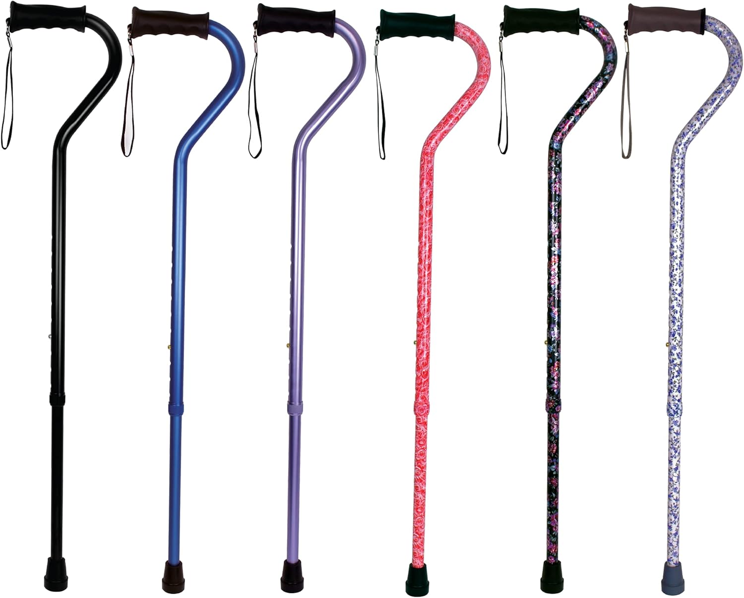 Carex Ergo Offset Walking Cane, Height Adjustable Ergonomic Cane with Wrist Strap

