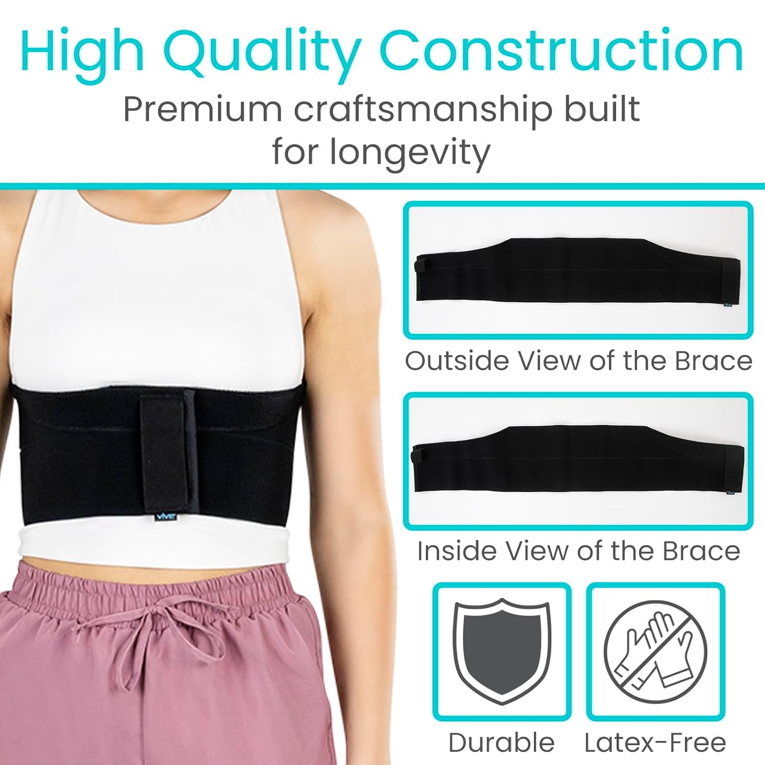Vive Rib Brace Support Belt for Broken Ribs, Post Surgery Compression Wrap

