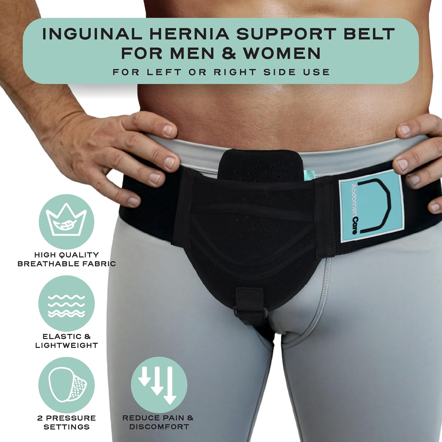 Abdomencare Inguinal Hernia Support Belt for Men & Women with 2 Compression Pads

