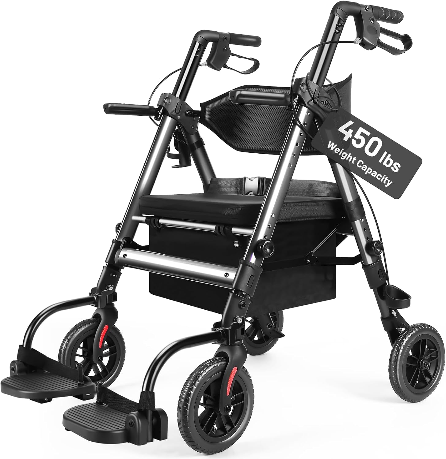 Akoasm Heavy Duty Rollator Walker with Seat, Foldable 2-in-1 Wheelchair Combo

