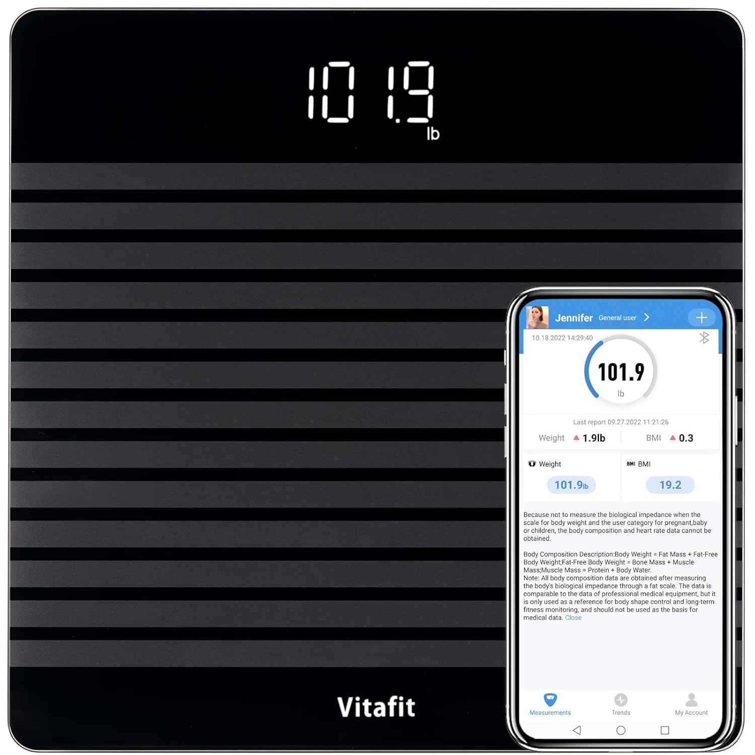Vitafit Anti-Slip Smart Digital Bathroom Scale with BMI and App


