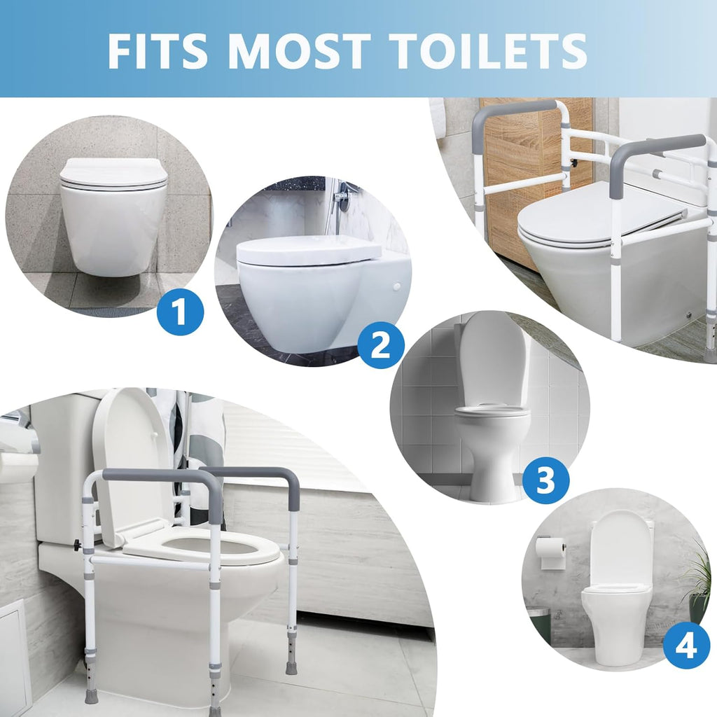 WeHwupe Toilet Safety Rail with Adjustable Grab Handles for Seniors Bathroom

