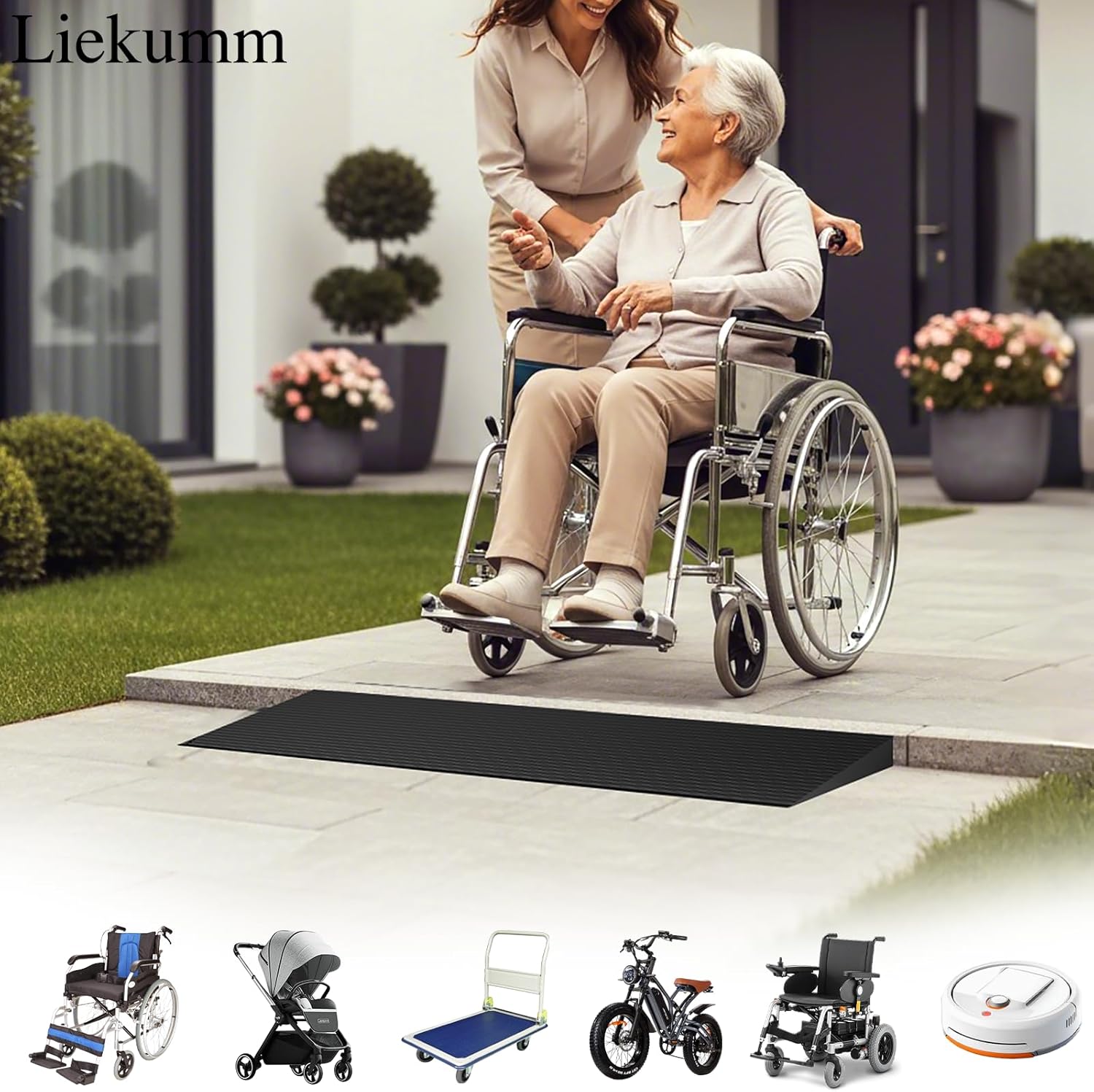 LIEKUMM Rubber Threshold Ramp for Doorways, Non-Slip, Cuttable, Adhesive

