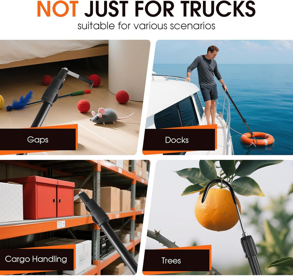 Magnetic Truck Cargo Grabber Telescoping Reach Retriever Tool with Two Hooks

