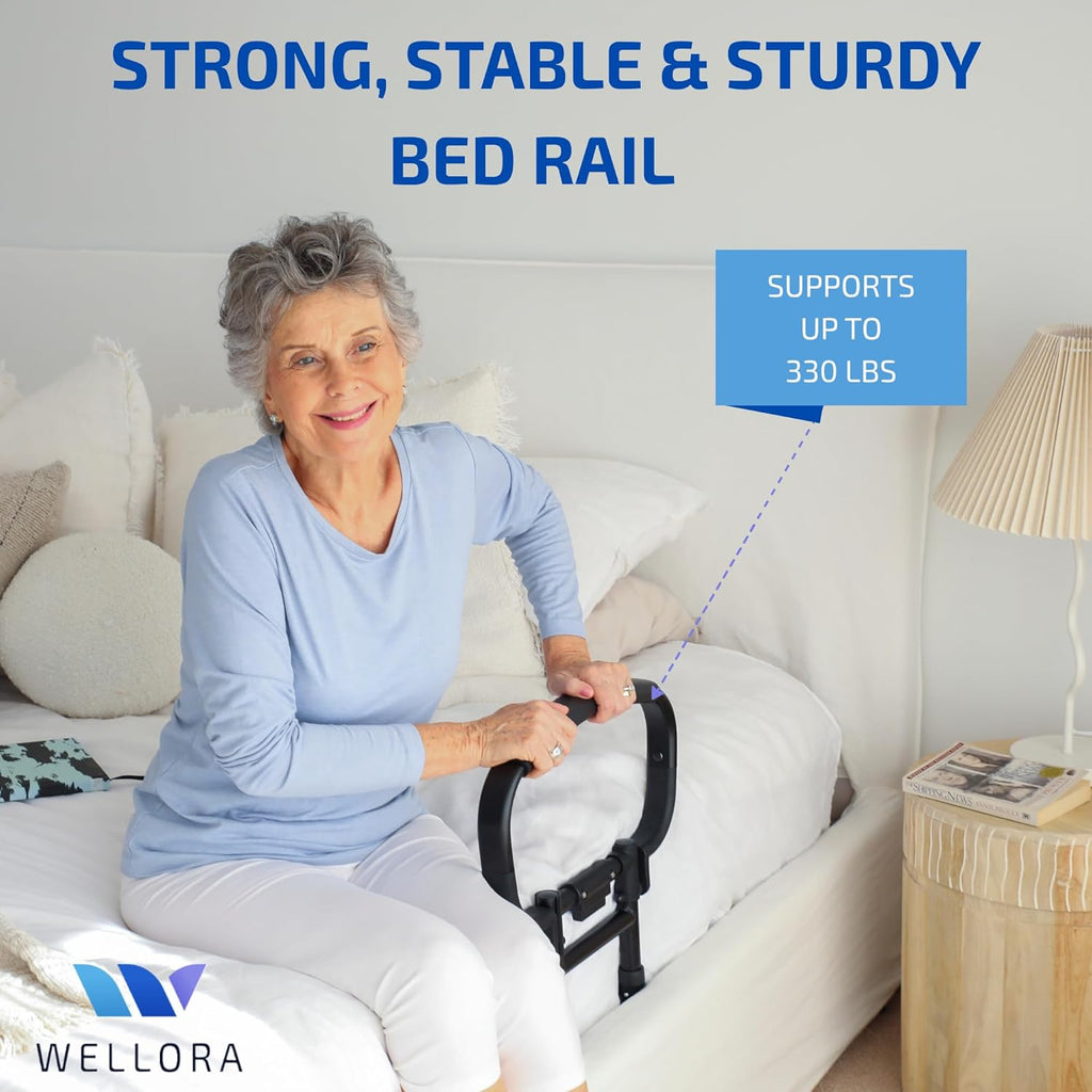 WELLORA Adjustable Foldable Bed Rail for Seniors, Safety Support Up to 330 lb

