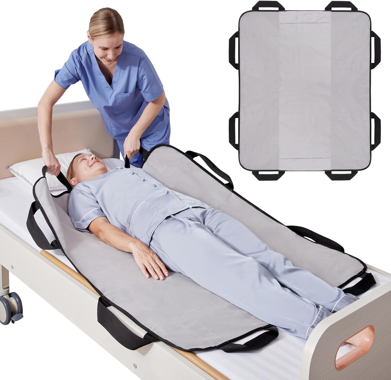 NIHAO Positioning Draw Sheet Transfer Pad with Handles, Washable Flannel 48x40

