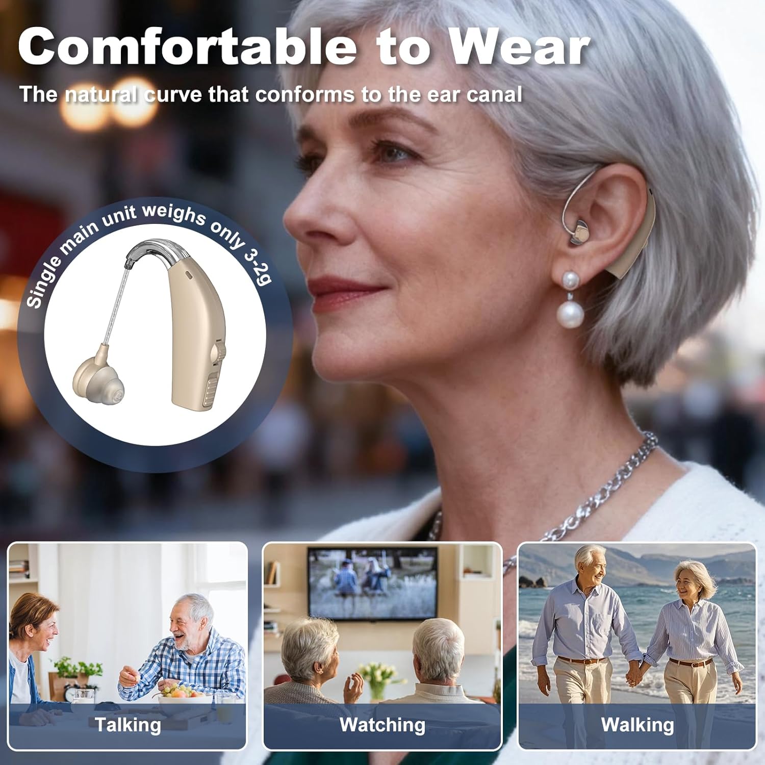 Rechargeable Hearing Aids for Seniors with Charging Case, Noise Reduction, Volume Control

