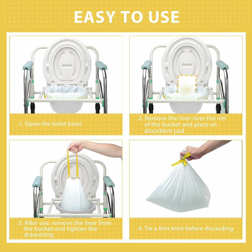 Commode Liners with Absorbent Inserts for Bedside Commode, Toilet & Camping

