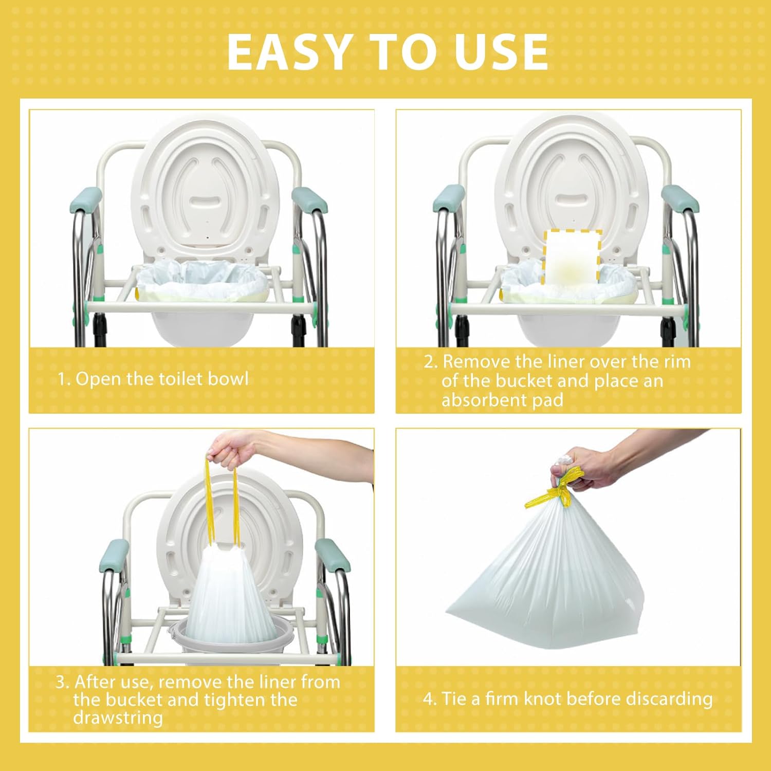 Commode Liners with Absorbent Inserts for Bedside Commode, Toilet & Camping


