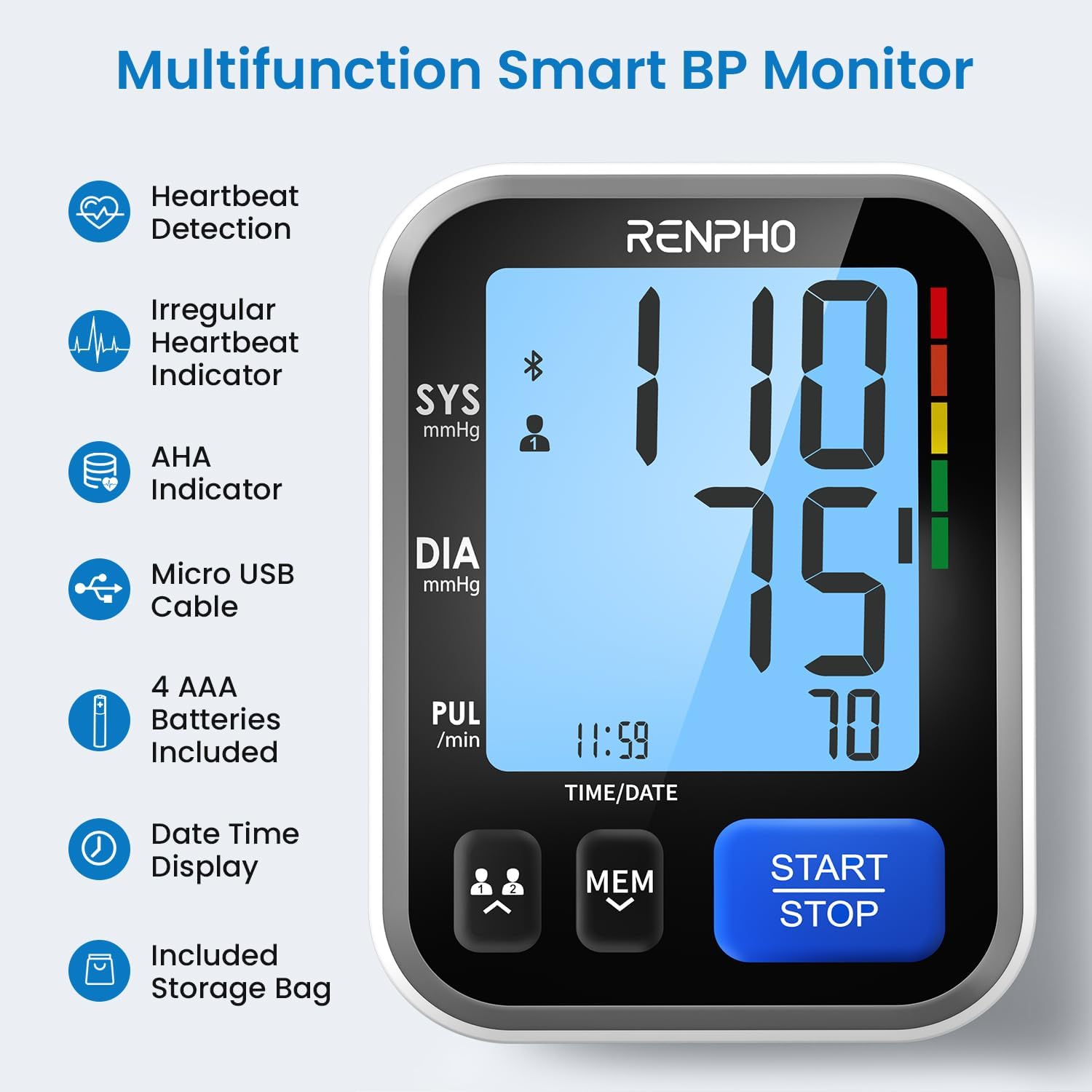 RENPHO Smart Upper Arm Blood Pressure Monitor with Bluetooth, App Connectivity

