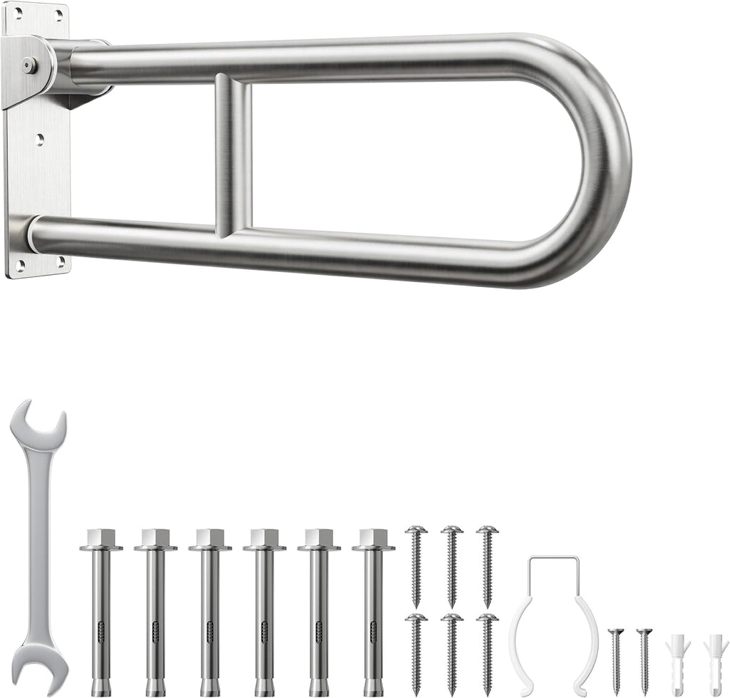 Toilet Grab Bar Bathroom Safety Handrail Wall Mounted, 304 Stainless Steel Flip-Up

