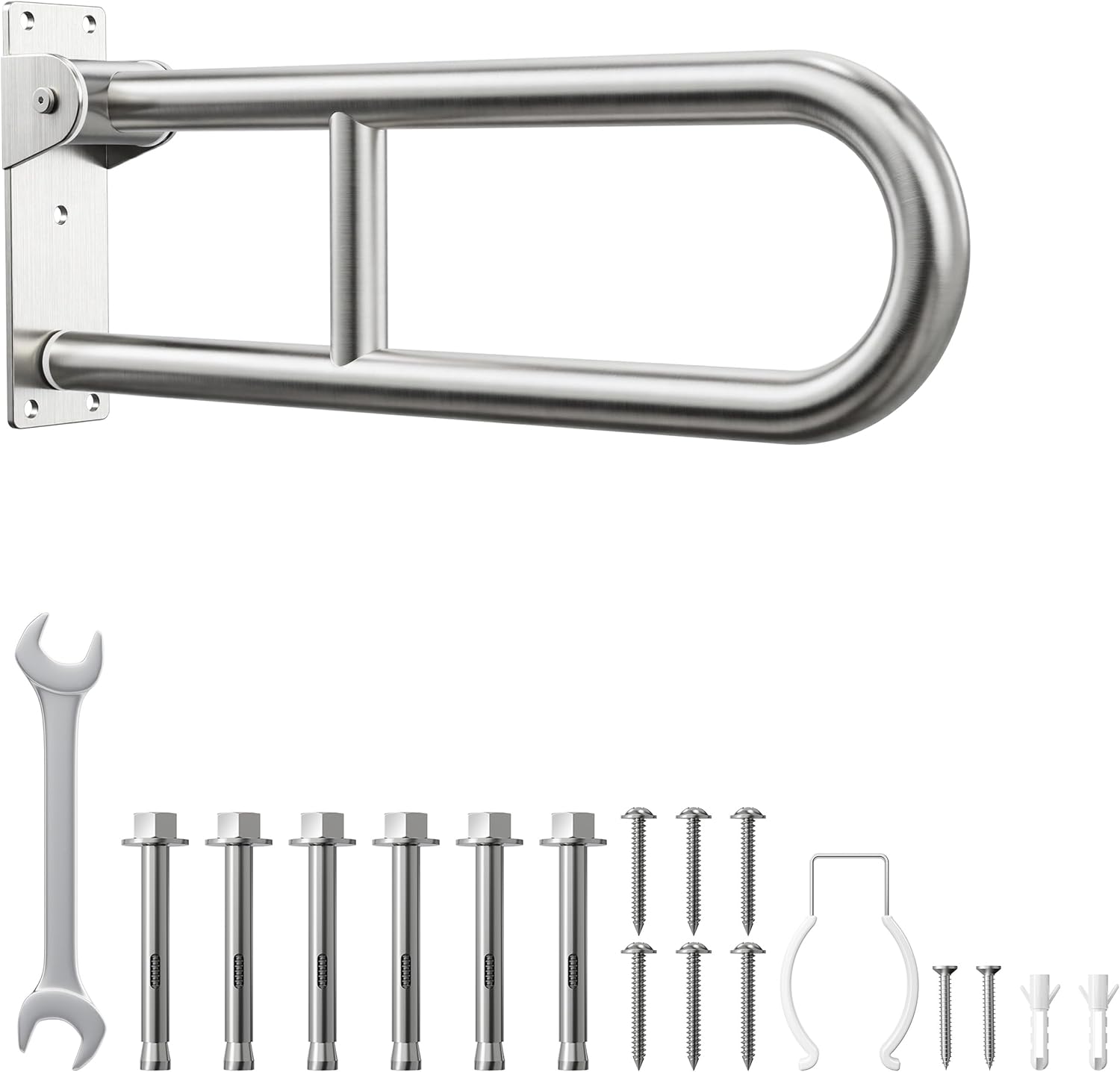 Toilet Grab Bar Bathroom Safety Handrail Wall Mounted, 304 Stainless Steel Flip-Up

