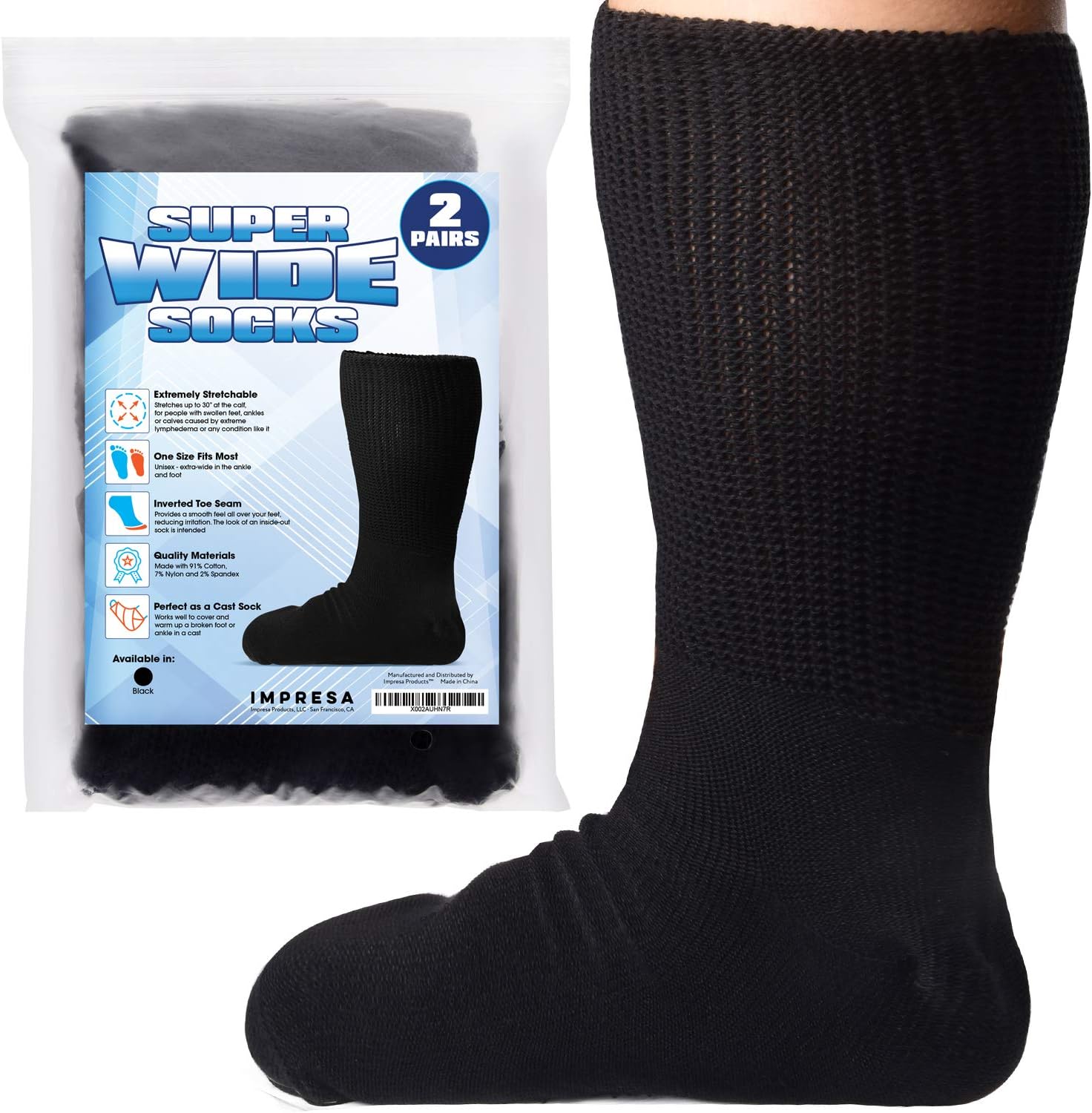 IMPRESA Extra Wide Ankle Socks for Men and Women, Stretch Cotton Blend

