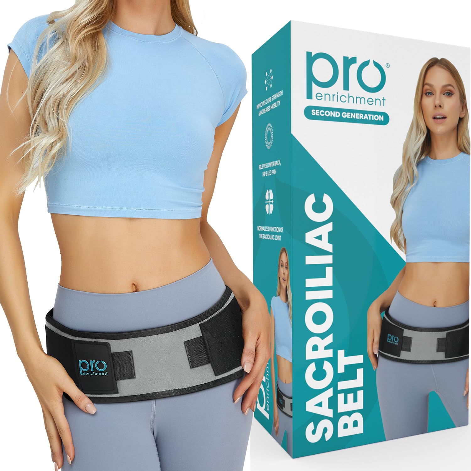 Pro Enrichment Sacroiliac SI Joint Belt, Adjustable Pelvic Lower Back Support Brace

