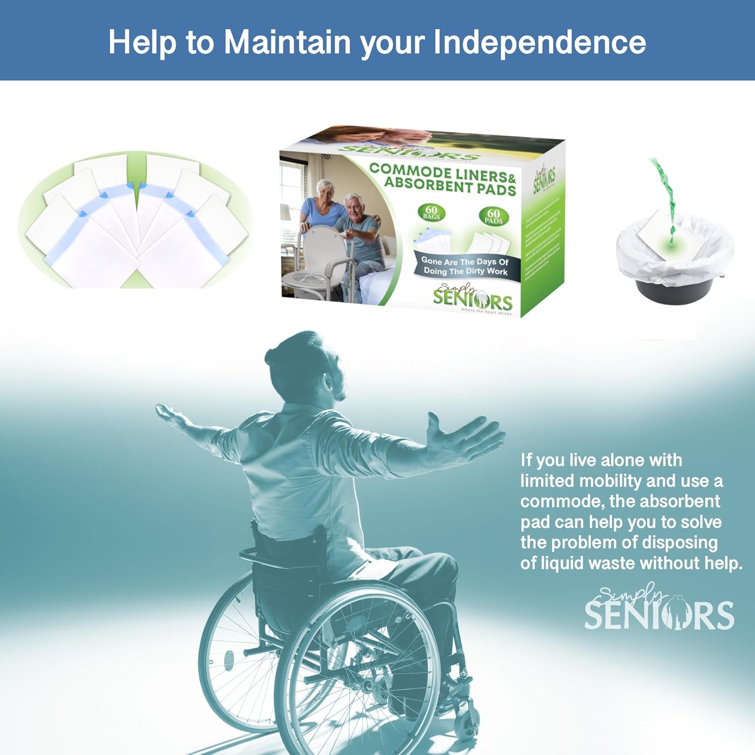 Commode Liners with Absorbent Odor Control Sheets, Bedside Portable Toilet Use

