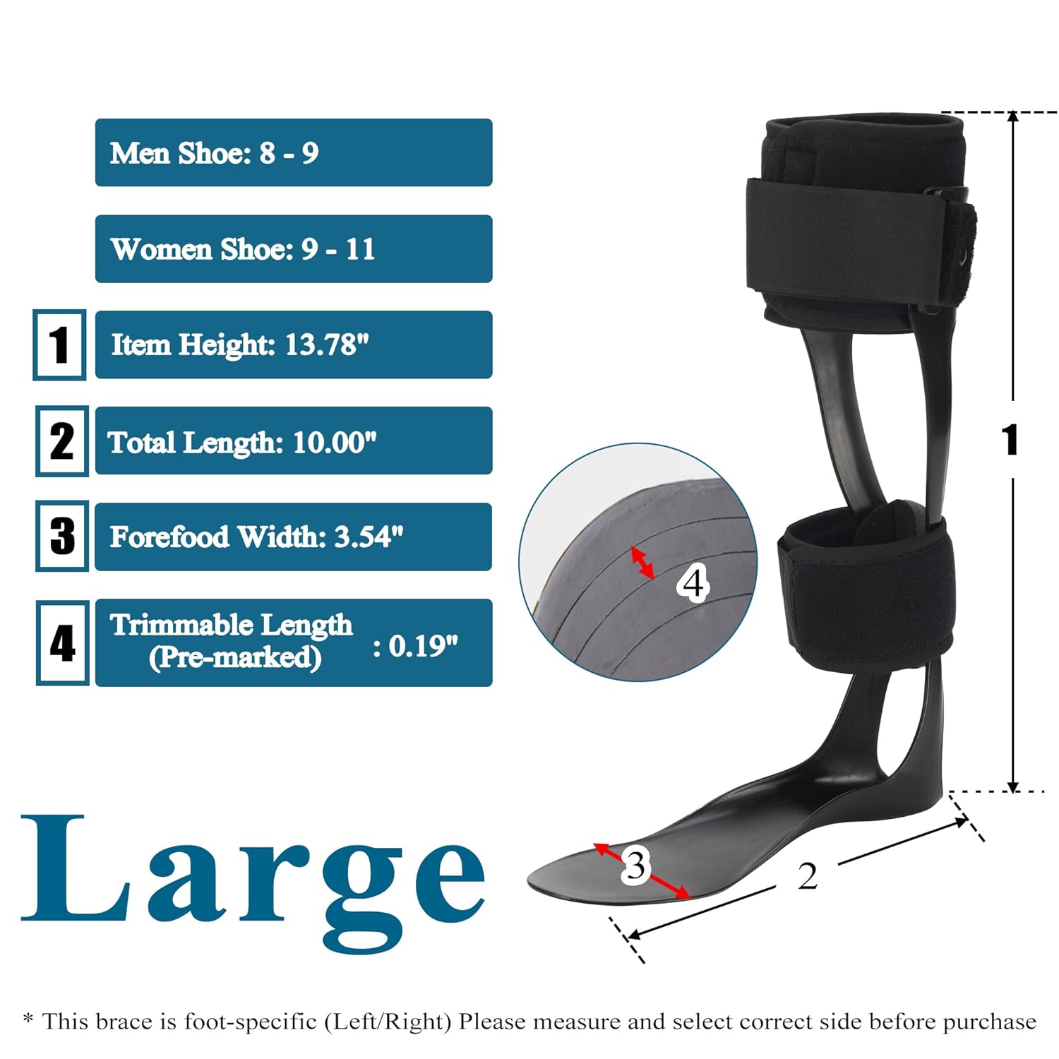 Jewlri AFO Drop Foot Brace Stabilizer, Lightweight Polyethylene Trimmable Straps

