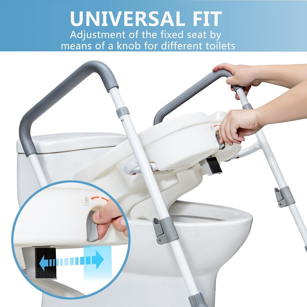 WeHwupe Raised Toilet Seat with Handles and Padded Arms for Elderly Safety

