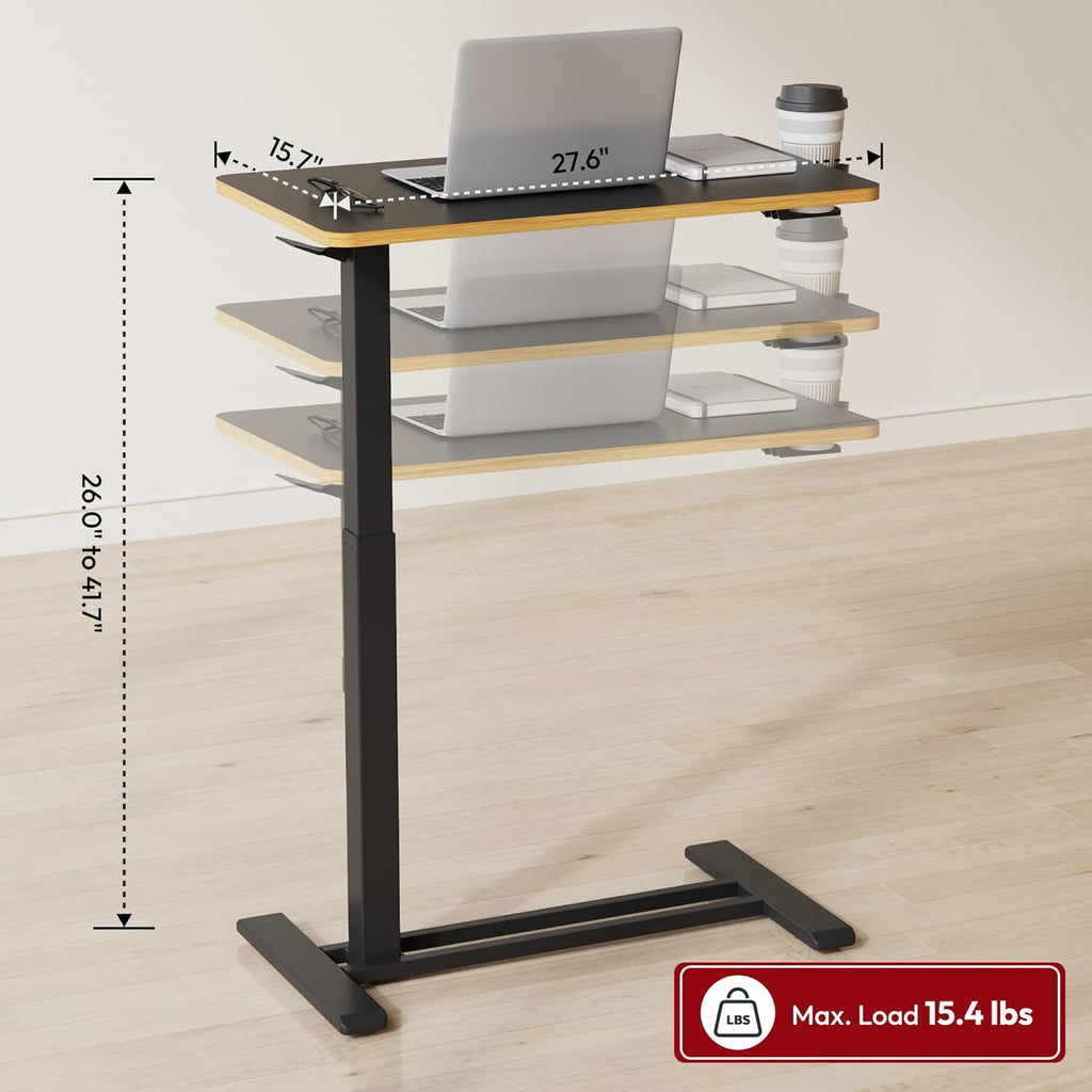 SANODESK Overbed Bedside Table Adjustable Height Rolling Laptop Cart with Tray

