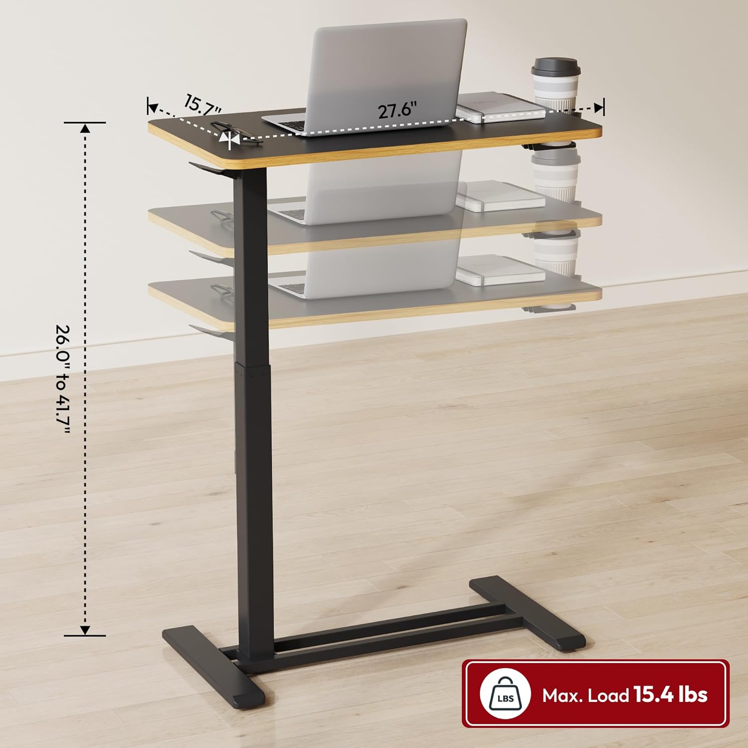 SANODESK Overbed Bedside Table Adjustable Height Rolling Laptop Cart with Tray

