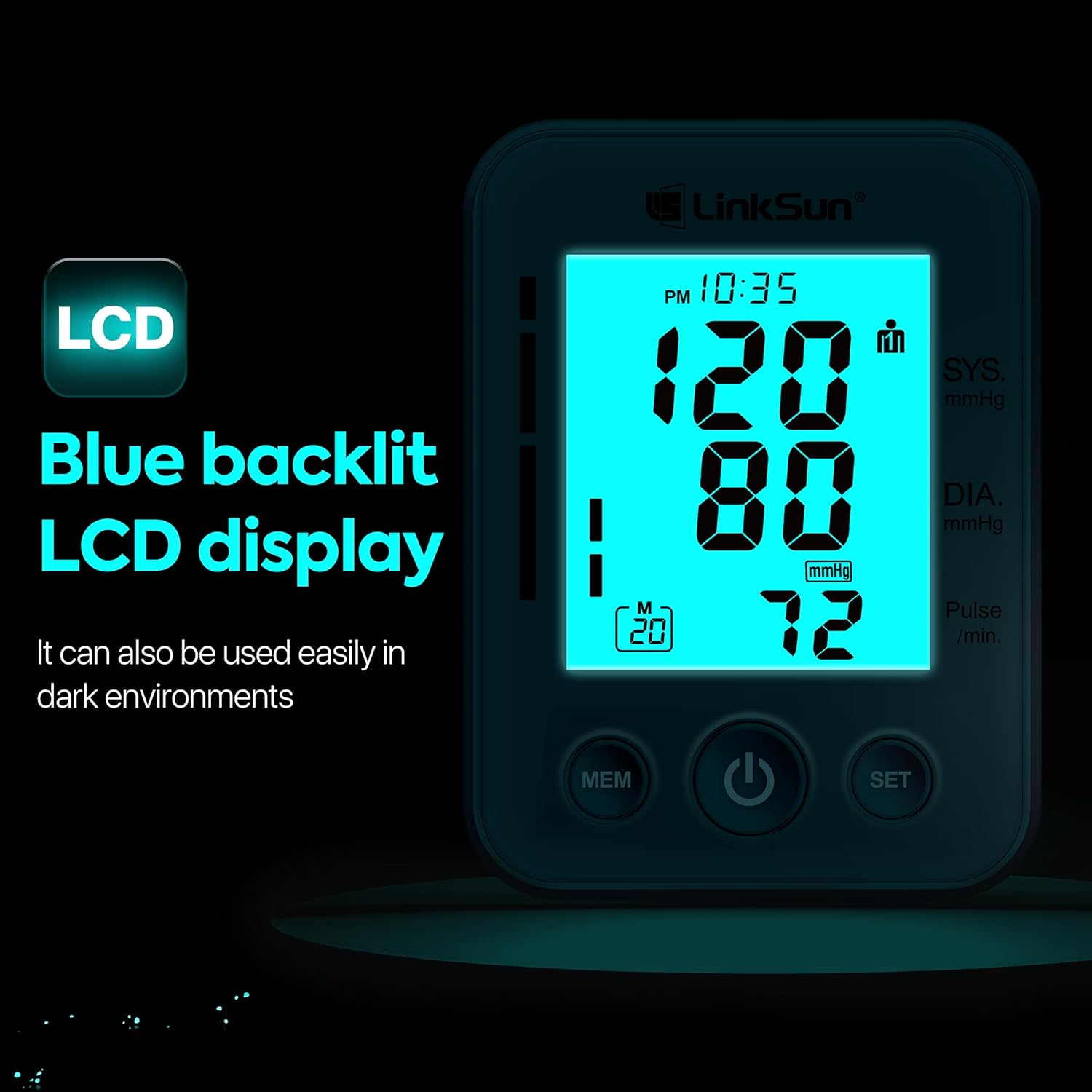 LinkSun Arm Blood Pressure Monitor for Home Use with Large LCD and Adjustable Cuff

