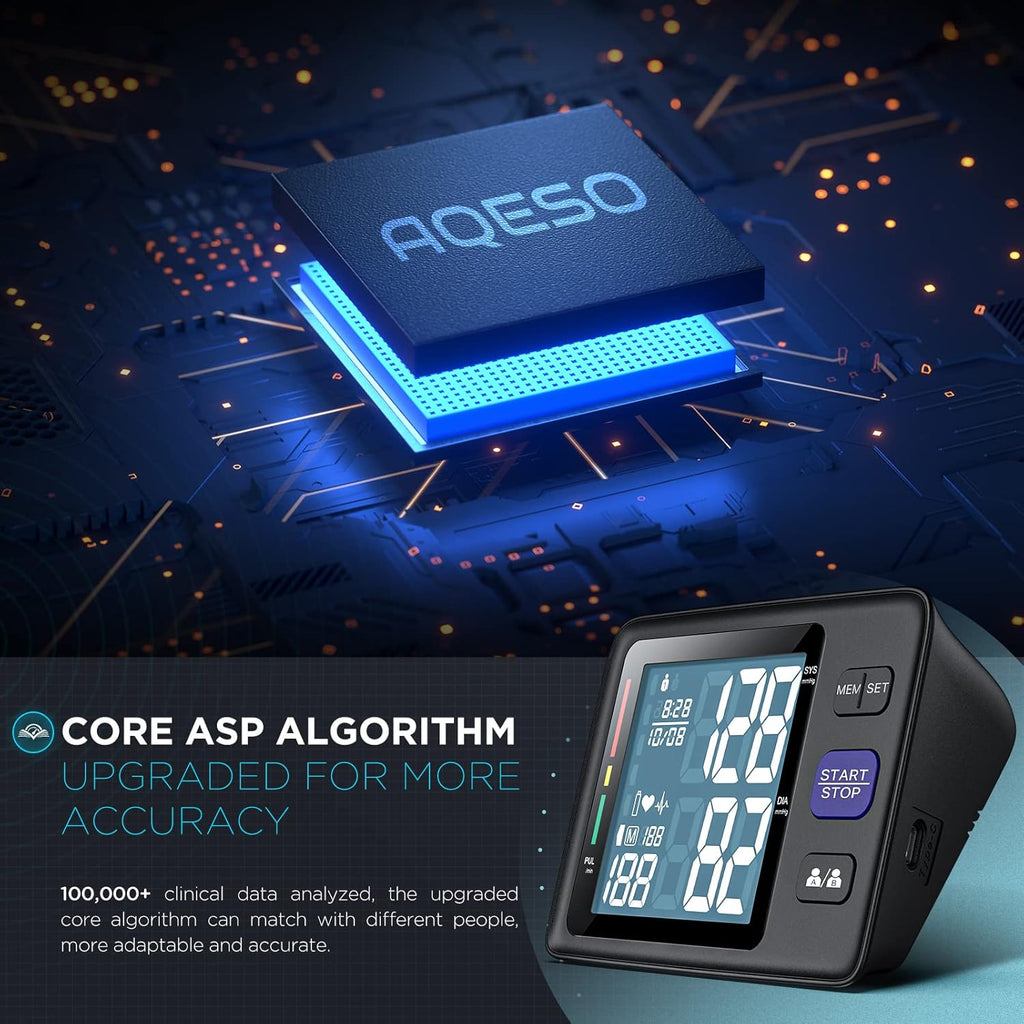 AQESO Upper Arm Automatic Digital Blood Pressure Monitor with Backlit LCD, 2-User

