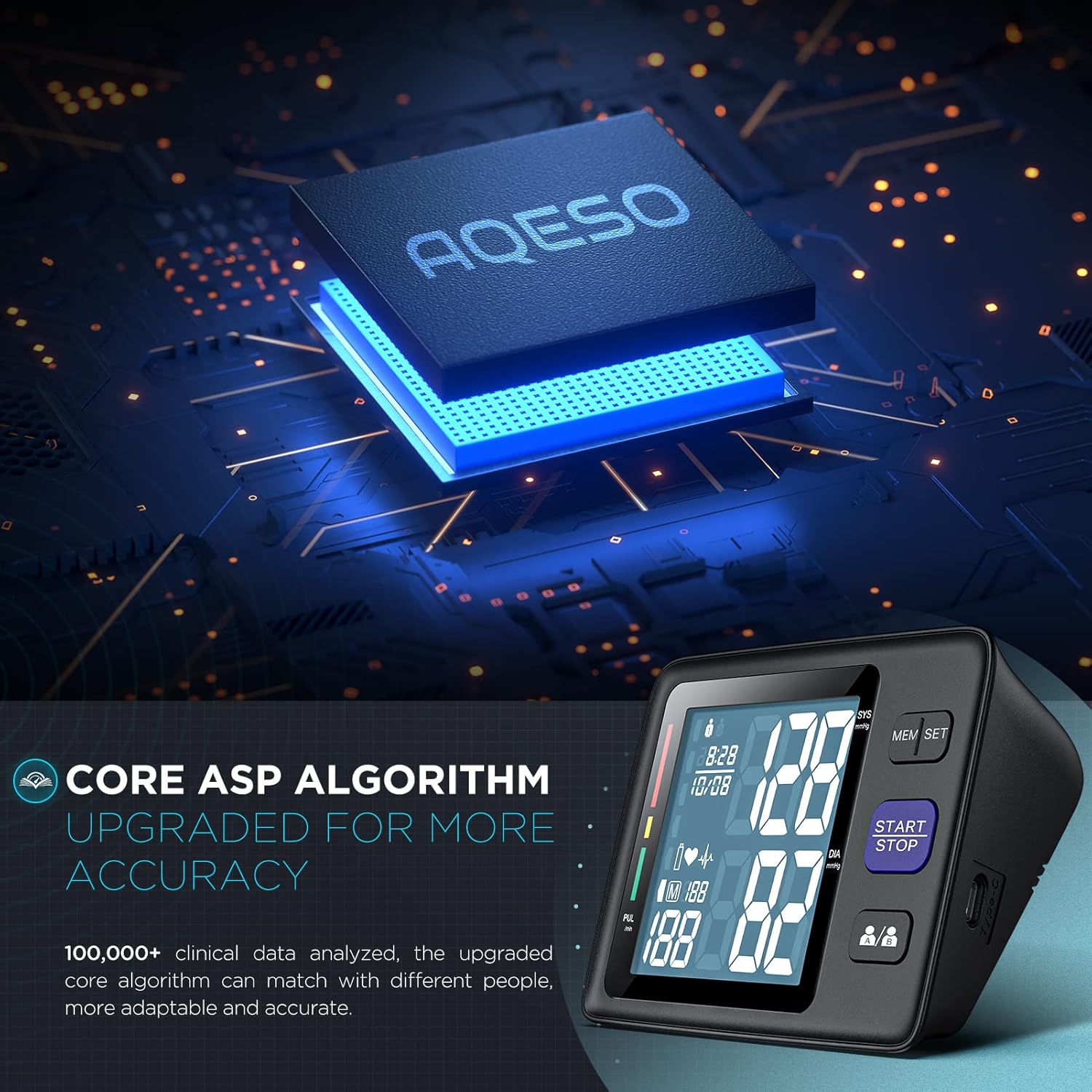 AQESO Upper Arm Digital Blood Pressure Monitor, Automatic BP Cuff with Backlit LCD

