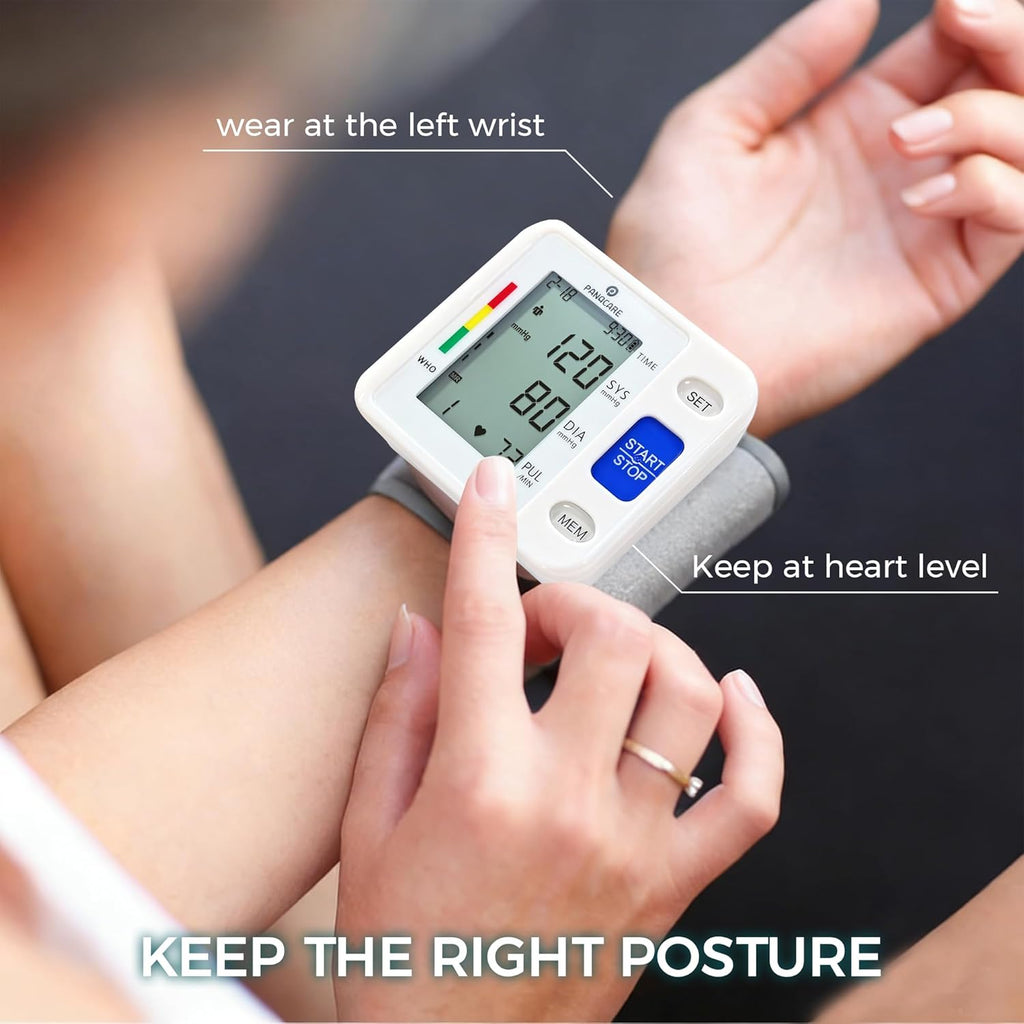 Wrist Blood Pressure Monitor for Home Use, Large Backlit LCD, Portable Case

