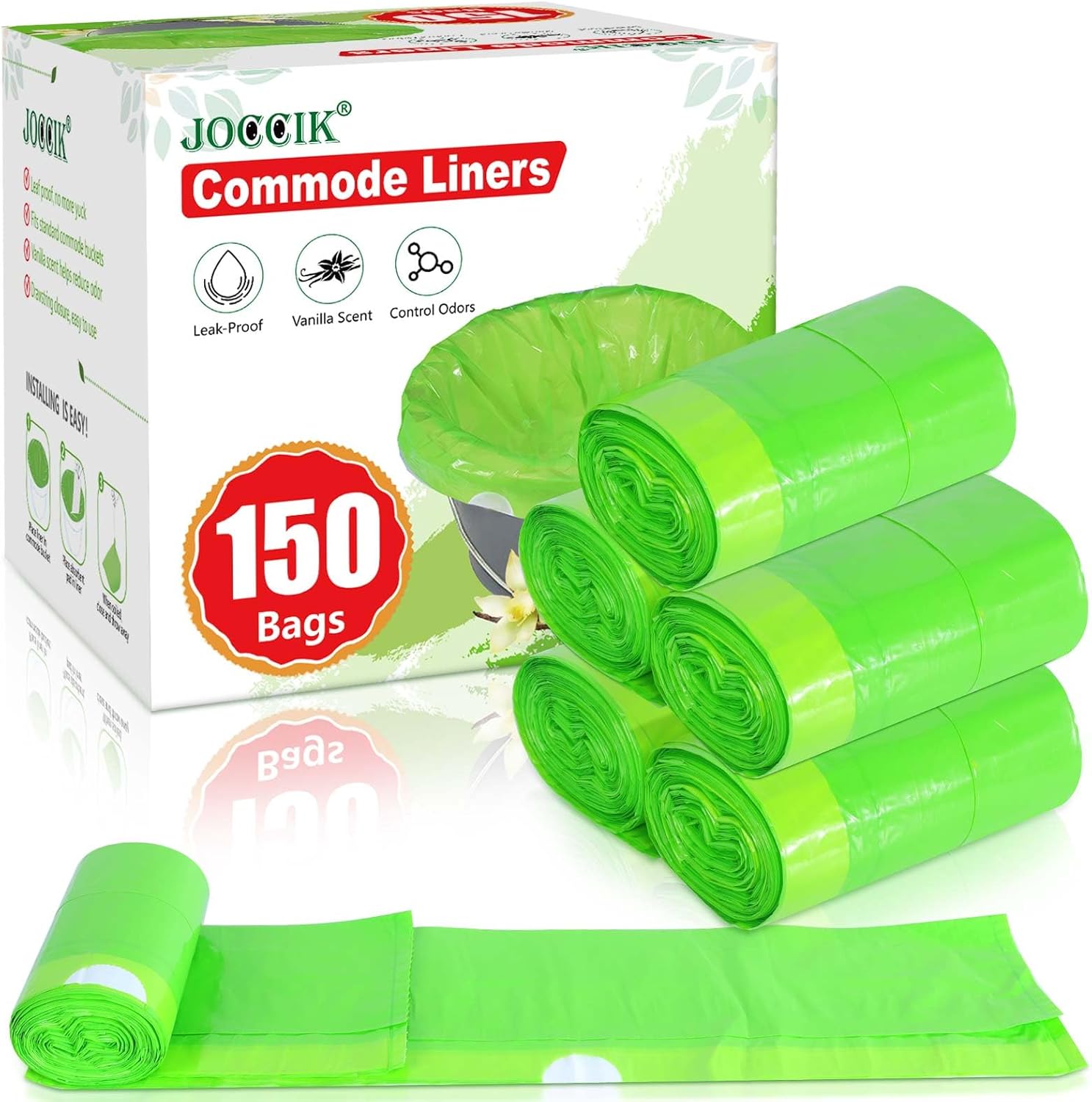 Commode Liners for Bedside Commode Drawstring Disposable Bags, Scented


