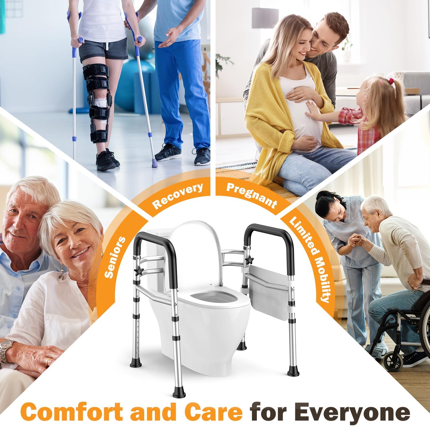 Toilet Safety Rail for Seniors Adjustable Height/Width Folding Handles 350 lb Capacity

