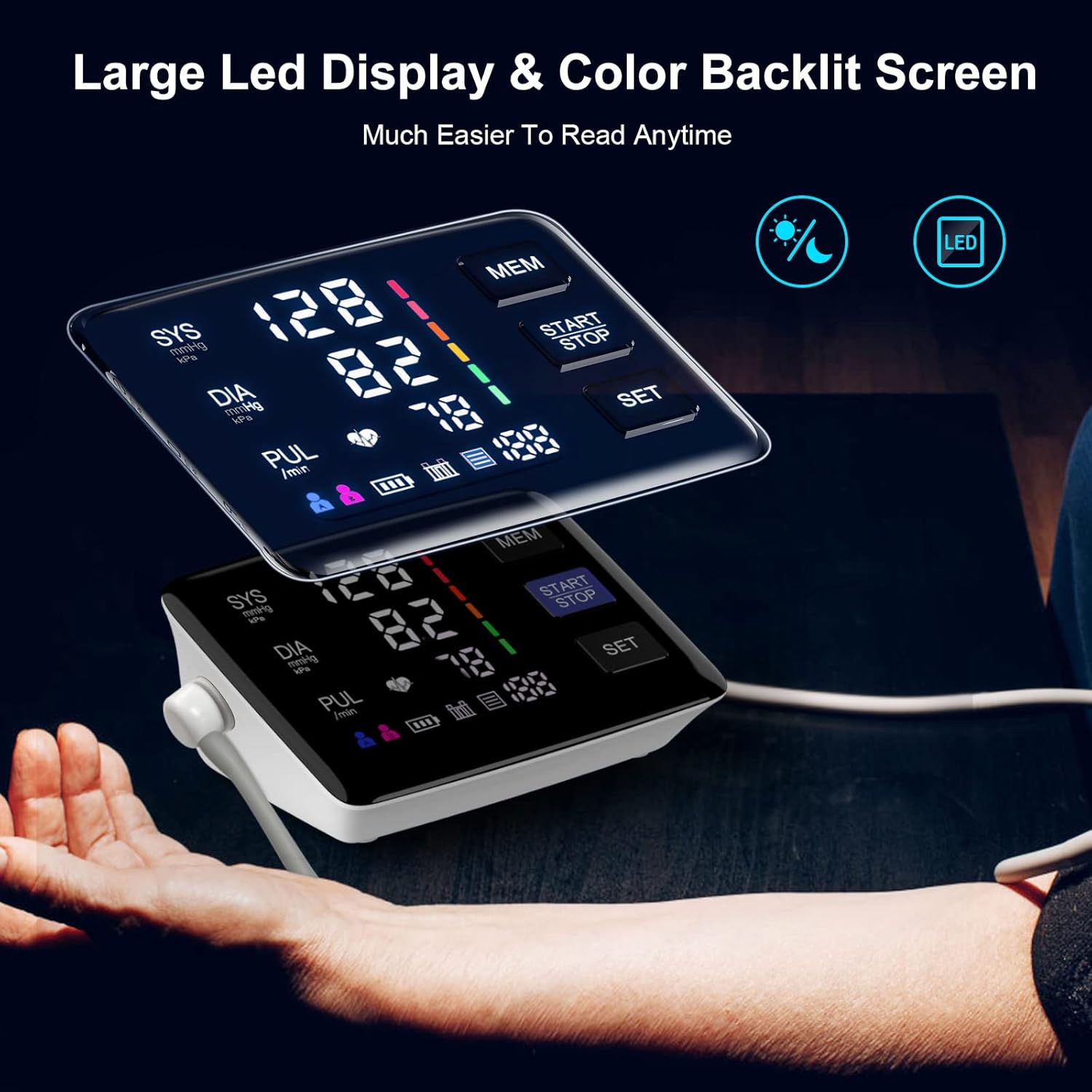 LIVAROCI Upper Arm Blood Pressure Monitor with Extra Large LED Backlit Screen

