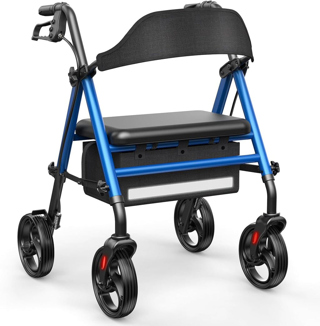 Rollator Walker with Seat for Seniors, Foldable 8 in Wheels, Height Adjustable

