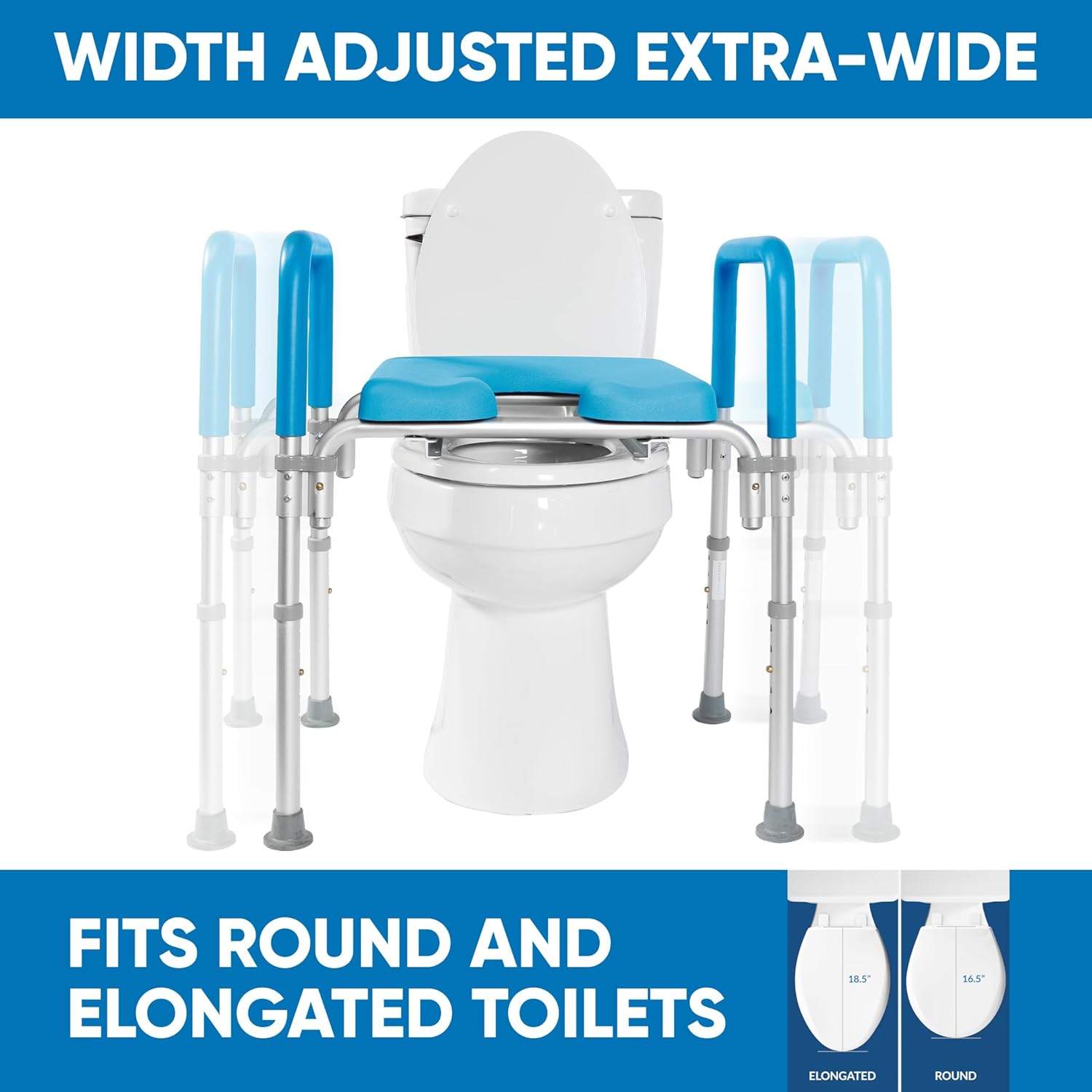 Adjustable Raised Toilet Seat with Handles, Padded Armrests, Bedside Commode

