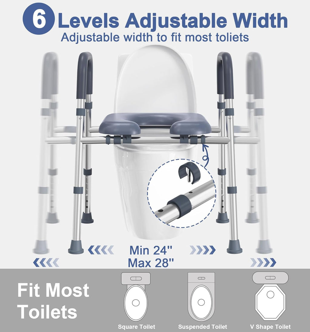 HOMLAND Raised Toilet Seat Riser with Handles, Adjustable Height & Width, Padded

