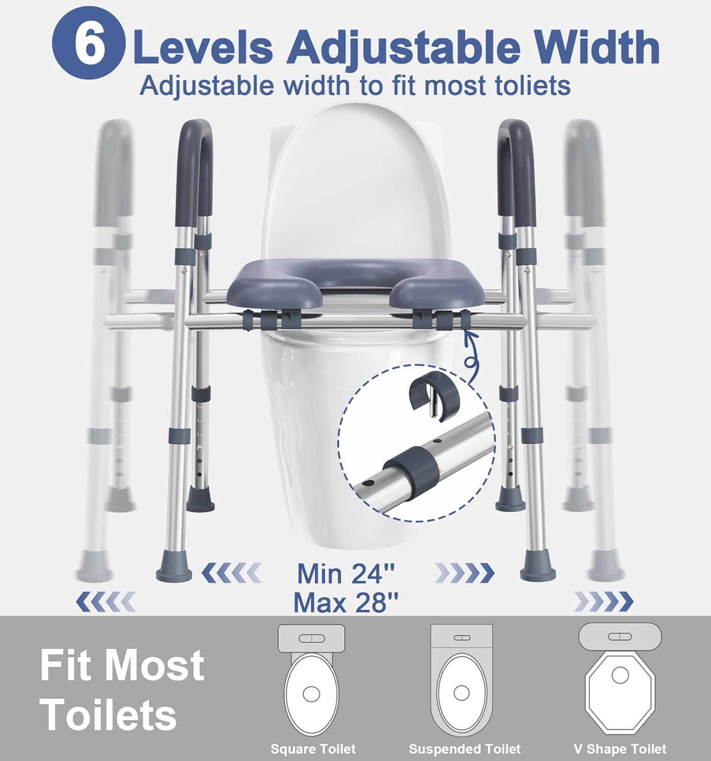HOMLAND Raised Toilet Seat Riser with Handles, Adjustable Height & Width, Padded

