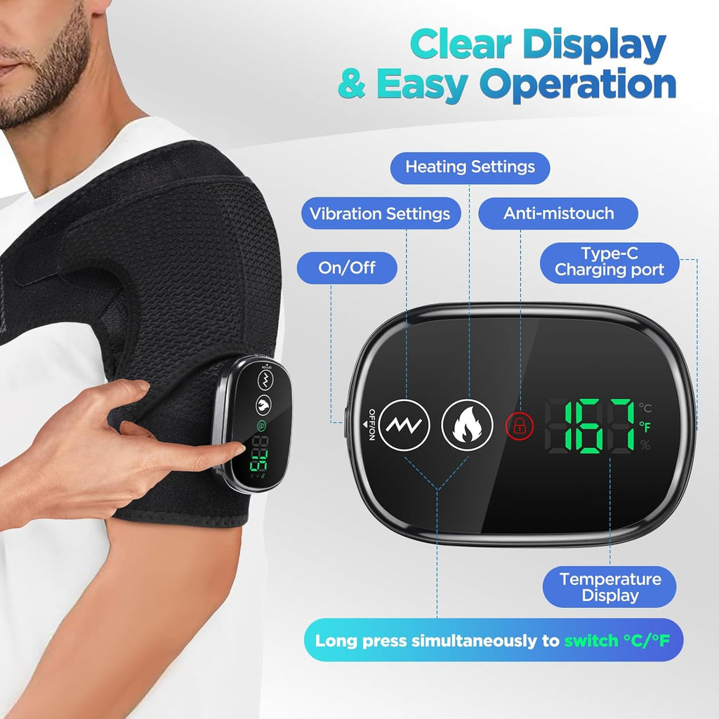 Cordless Shoulder Heating Pad Massager with Vibration, Heat Therapy Wrap

