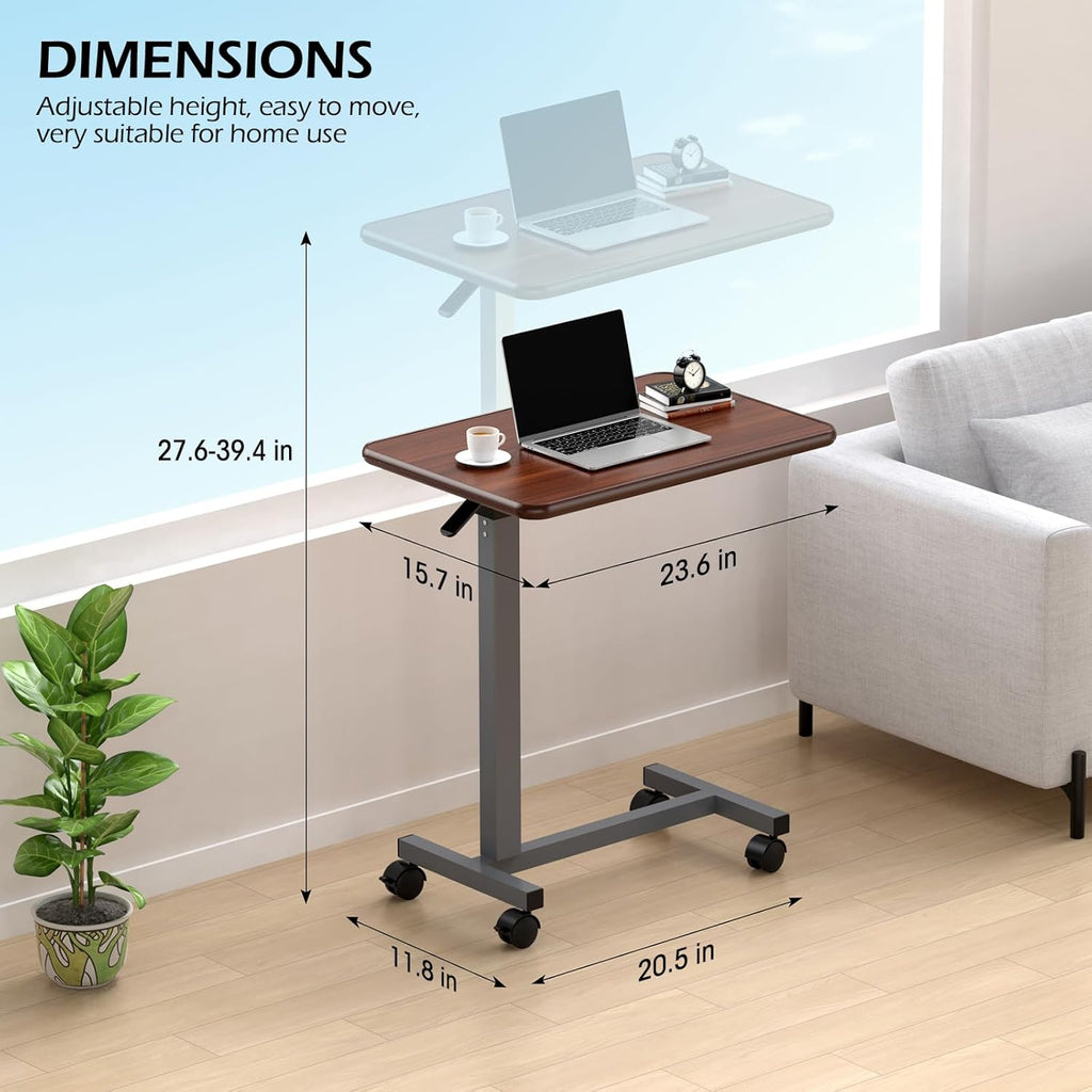 WOTURE Adjustable Overbed Table with Wheels, Pneumatic Height, Bed Tray

