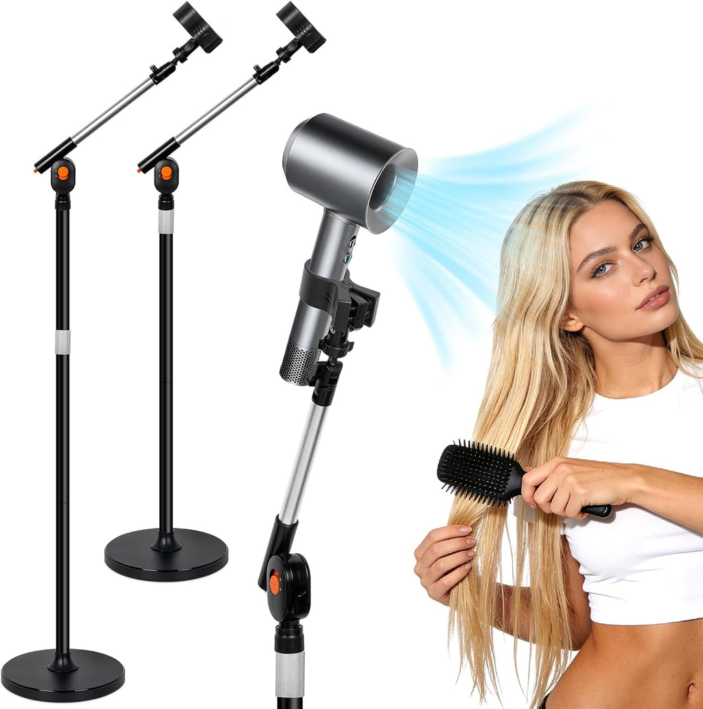 Hands Free Hair Dryer Stand with Rotary Lock, 360° Swivel & Adjustable Height Base

