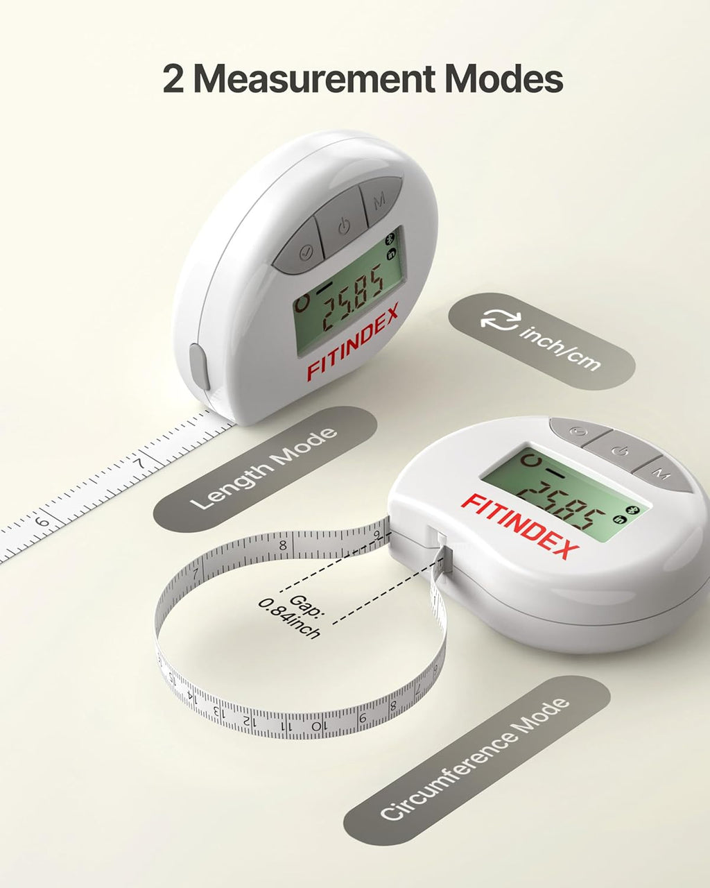 Fitindex Smart Retractable Body Measuring Tape with Bluetooth, LCD Display for Fitness


