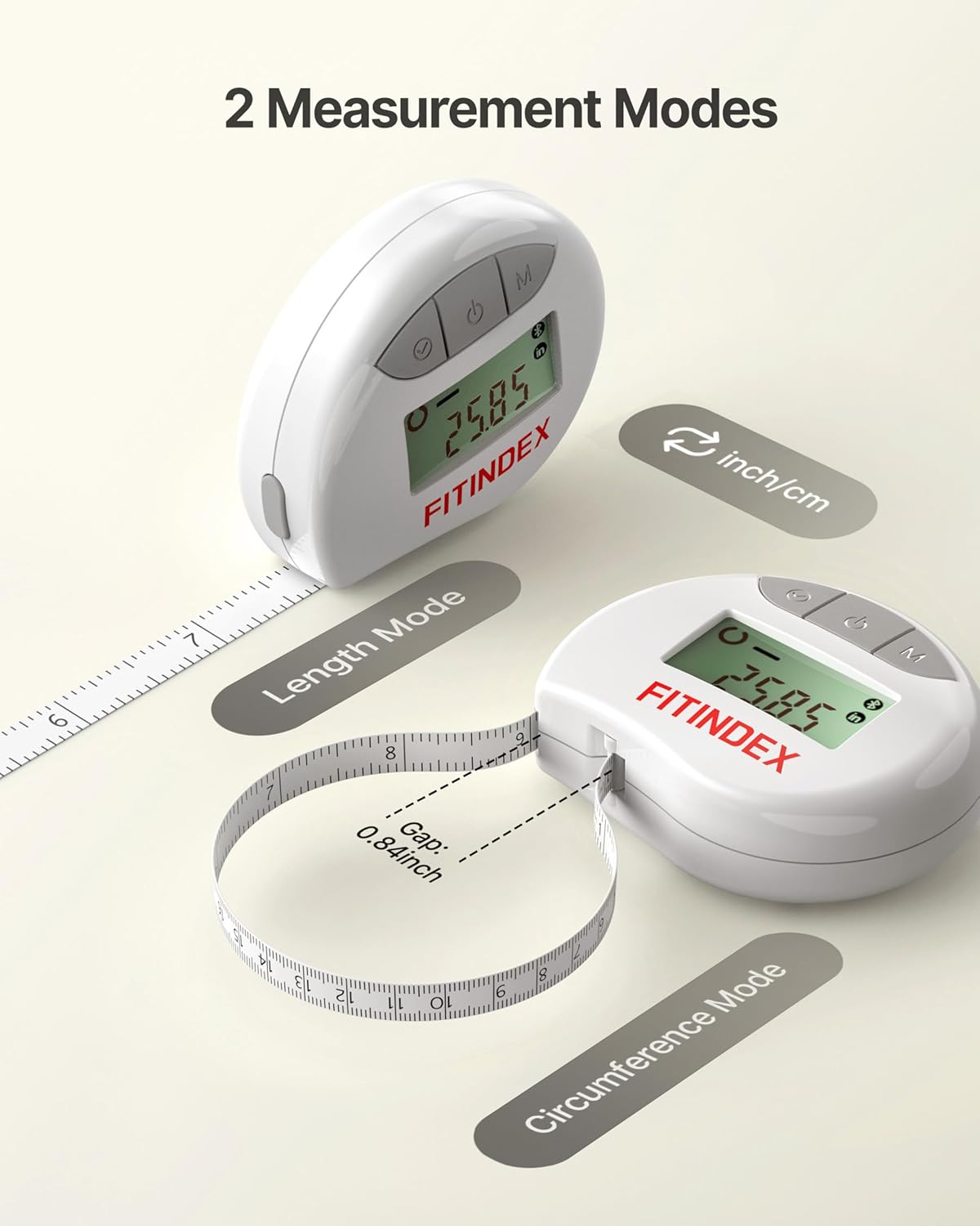 Fitindex Smart Retractable Body Measuring Tape with Bluetooth, LCD Display for Fitness

