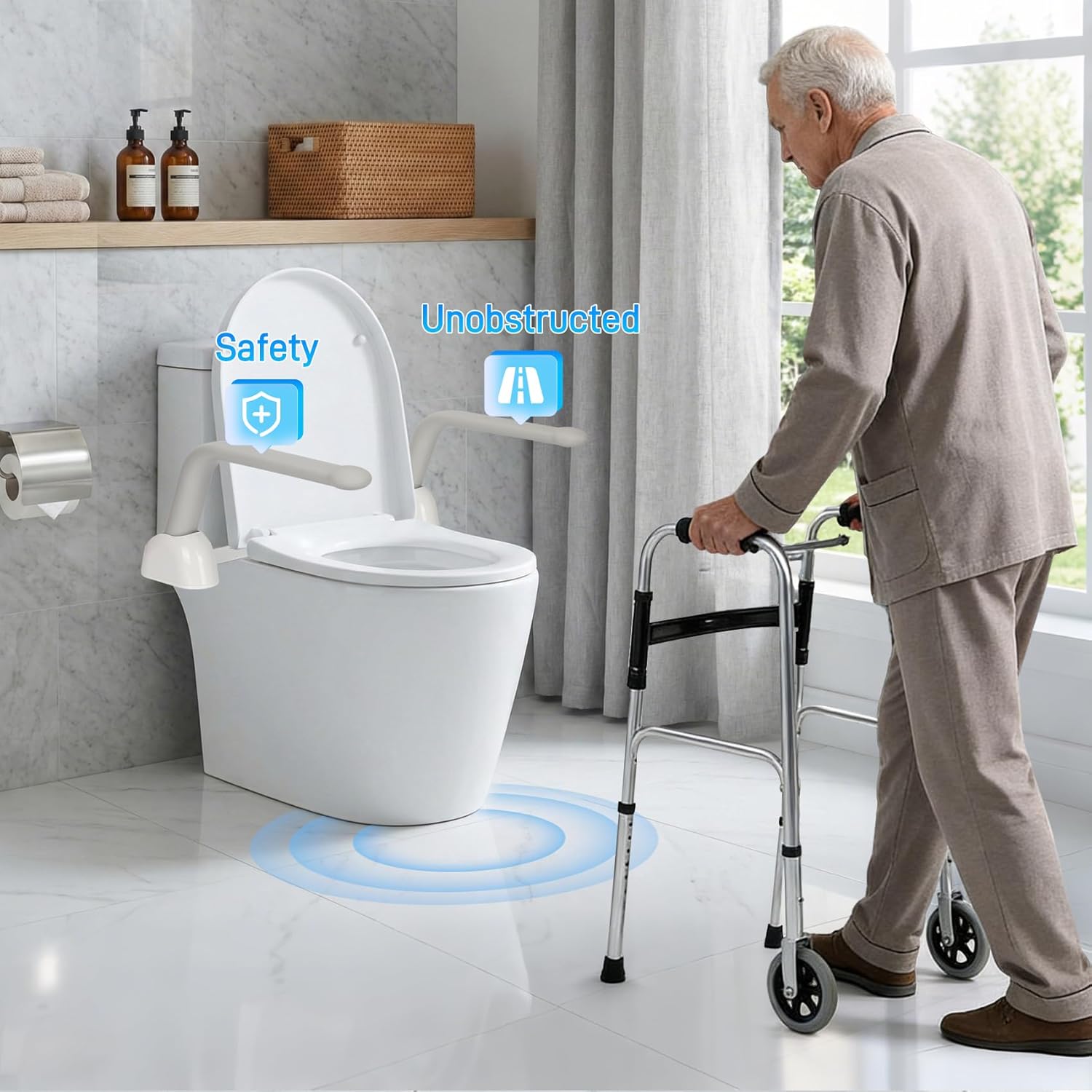 Toilet Safety Rails for Seniors, Sturdy Handicap Toilet Safety Frame, Seat Handles

